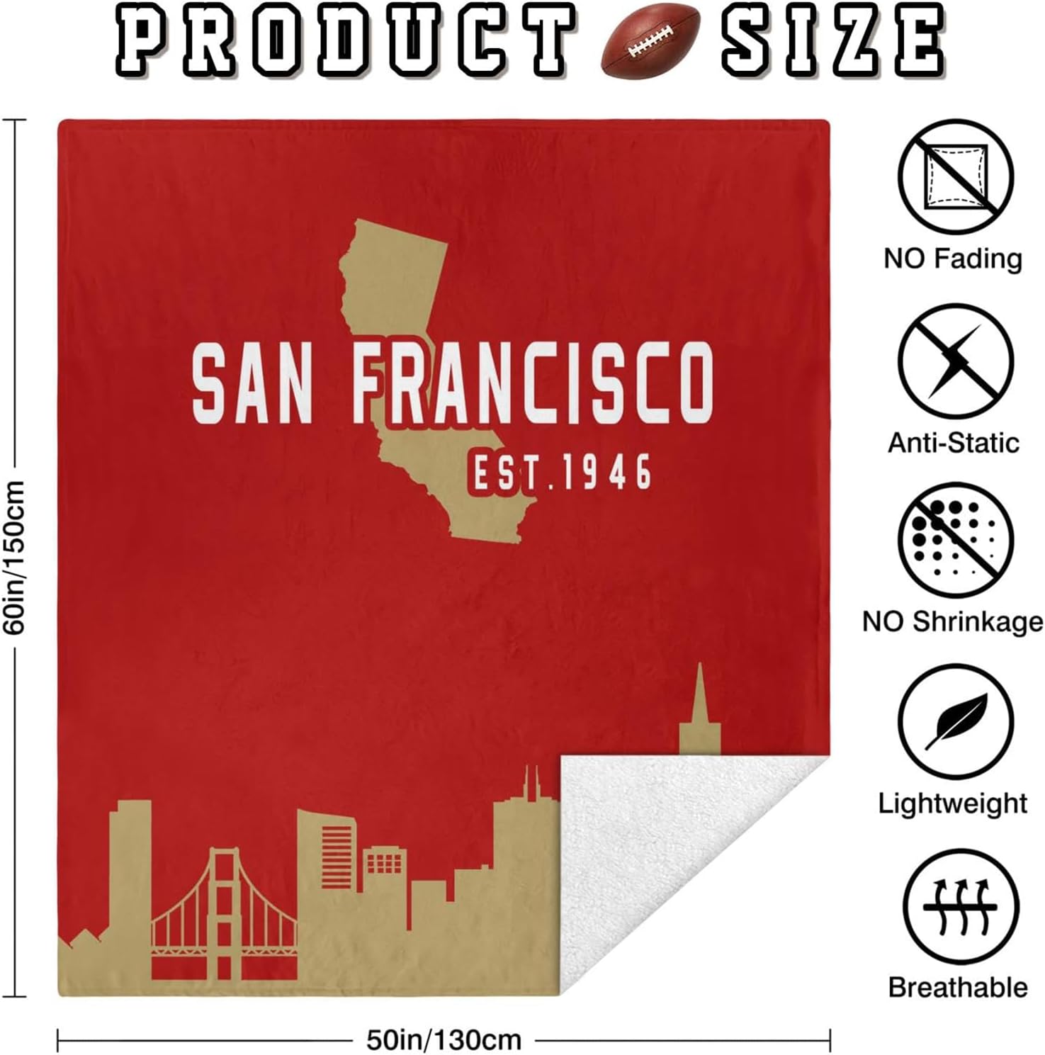 Football City Sherpa Throw Blanket for Football Fans Gifts,Ultra Soft Flannel Blankets,Double Layer Fabric Warm Blankets,60" X 50" - Image 3