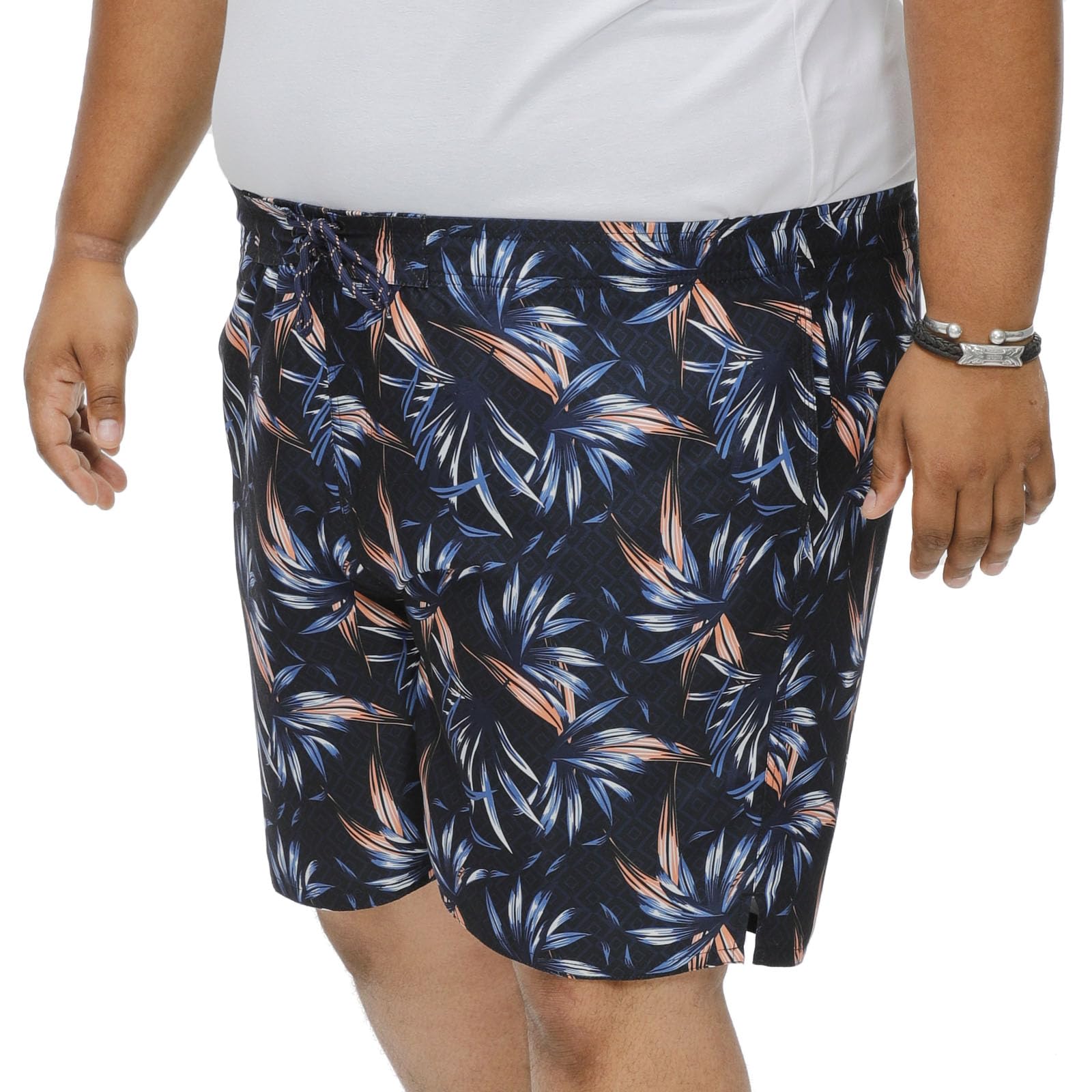 D555 Men's Navy Darian Big Tall All Over Hawaiian Print Swim Shorts - 3XL