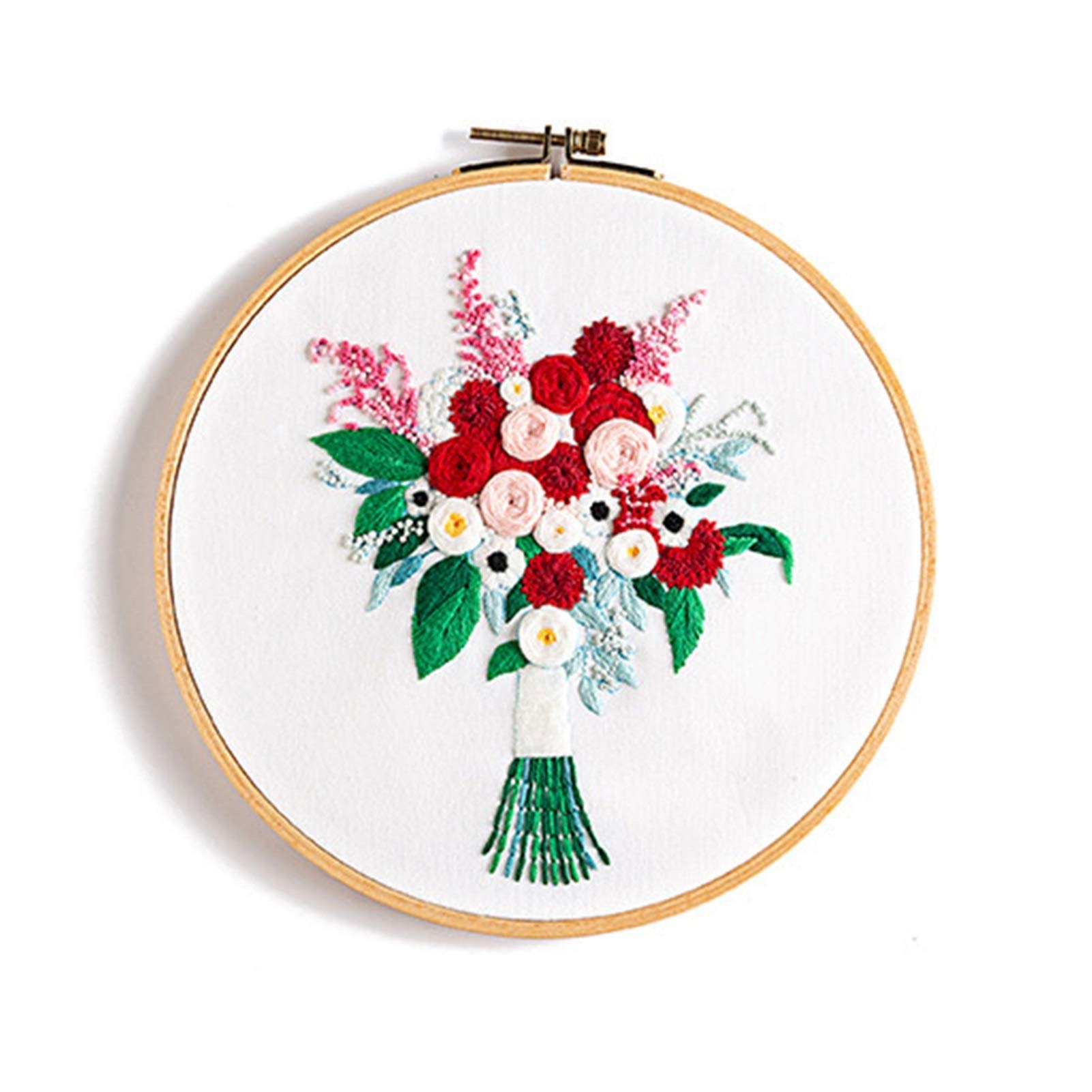 SSXPNJALQ Flower Bouquet DIY Embroidery Kit Needlework Cross Stitch With Hoop Frame For Beginner Swing Art Painting Handcraft Wedding Gift (Color : 8, Size : 20CM Bamboo hoop kit)