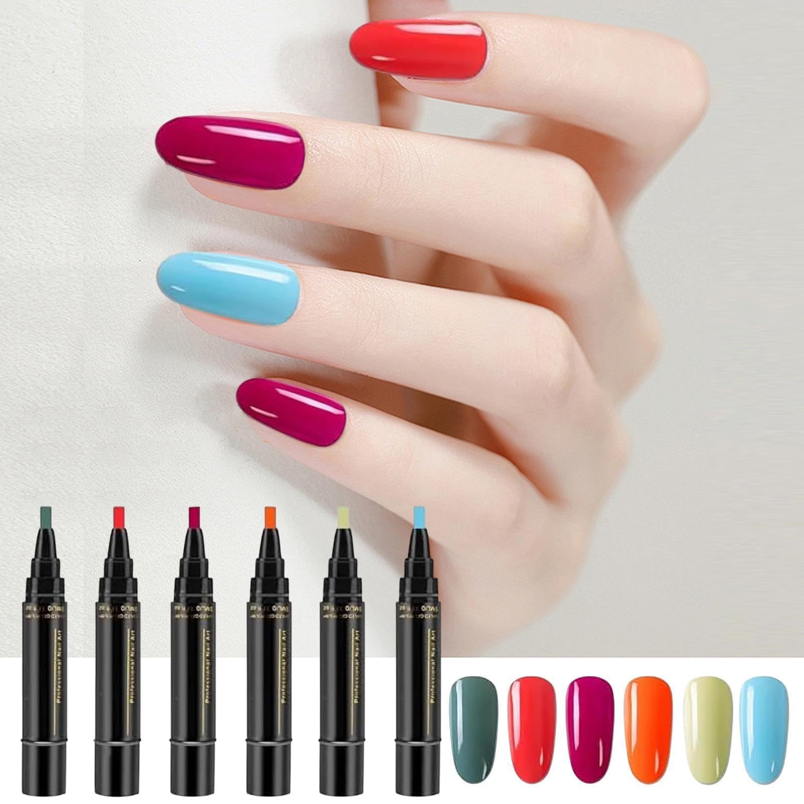 Bolígrafos De Esmalte De Uñas Para Mujeres, Bolígrafos Esmalte Uñas Gel, Kit Des Pintura Esmaltes Secado Rápido 6 Colores, Para Un Acabado Des Manicura Profesional