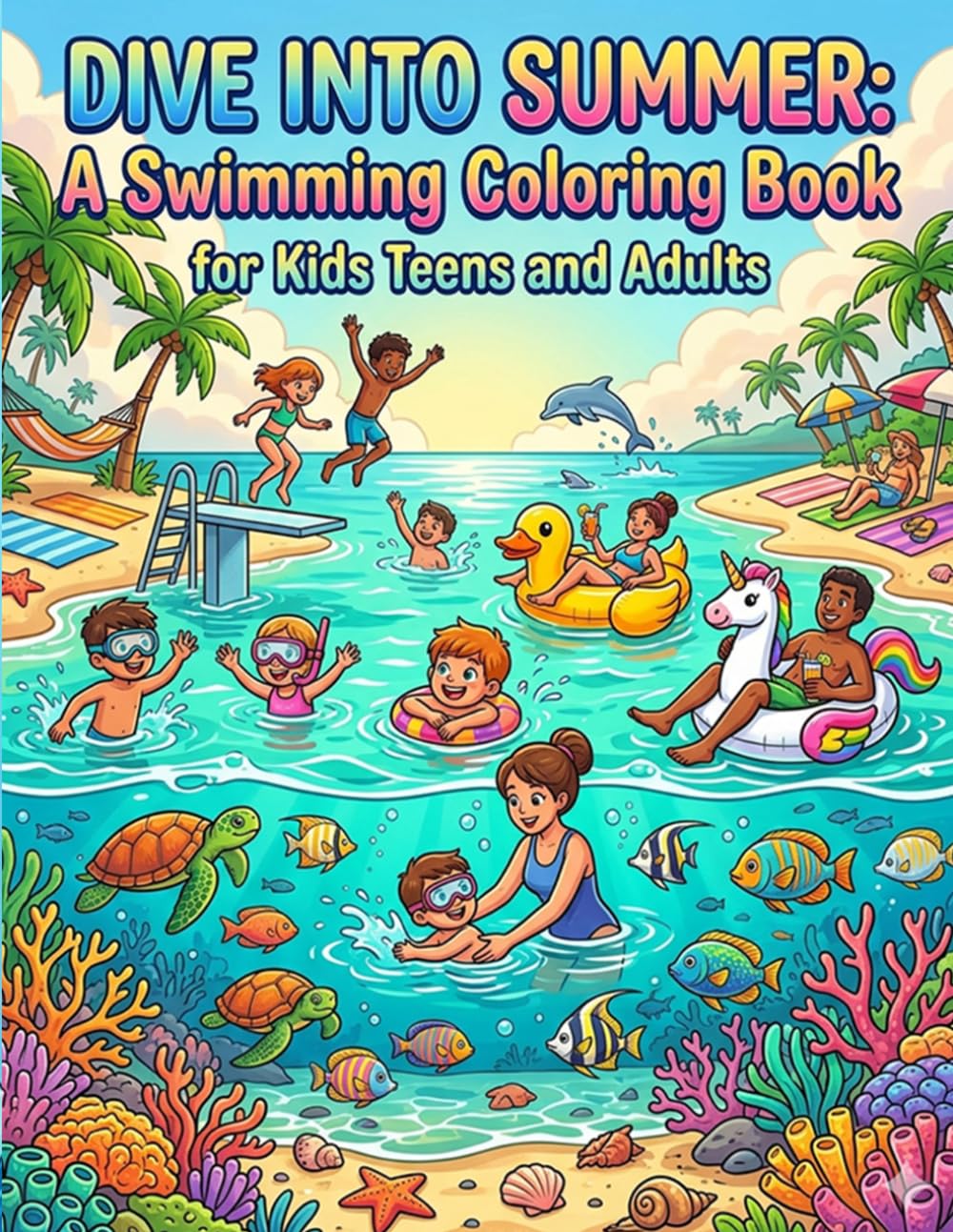 Dive Into Summer: A Swimming Coloring Book for Kids Teens and Adults