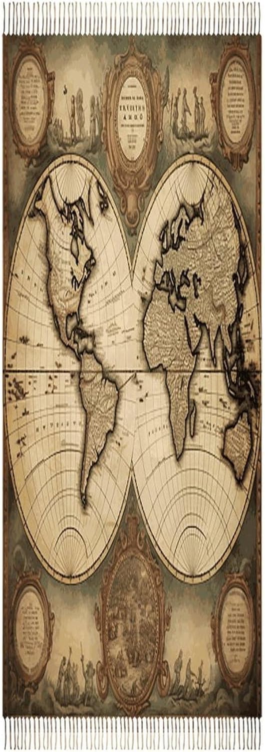 World Map Scarf for Women Men Soft Warm Fashion Blanket Scarves Classic Cashmere Feel Scarf Long Shawl Large Scarves Cold Weather Thick Blanket Scarfs