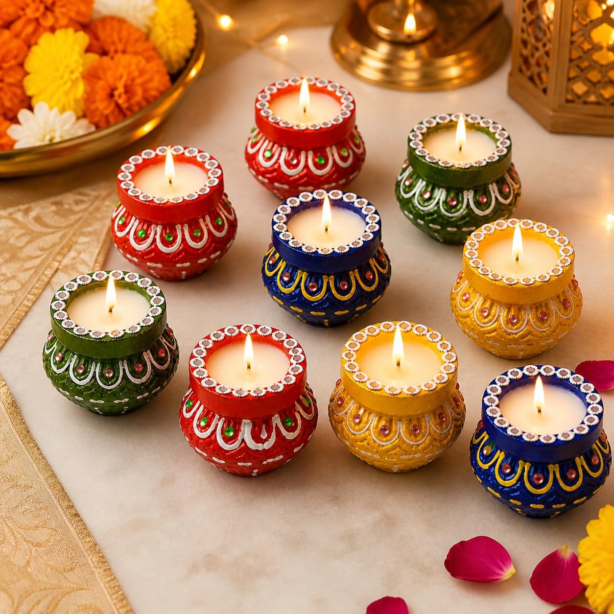 ZIG ZAG Handmade Clay Diya with Wax ( Pack of 10 ) | Multicolor Decorative Oil Lamps for Diwali, Navratri ,Pooja, Temple & Festive Decoration and Gifting ,Matki Pot Shape Tealight ,2inch