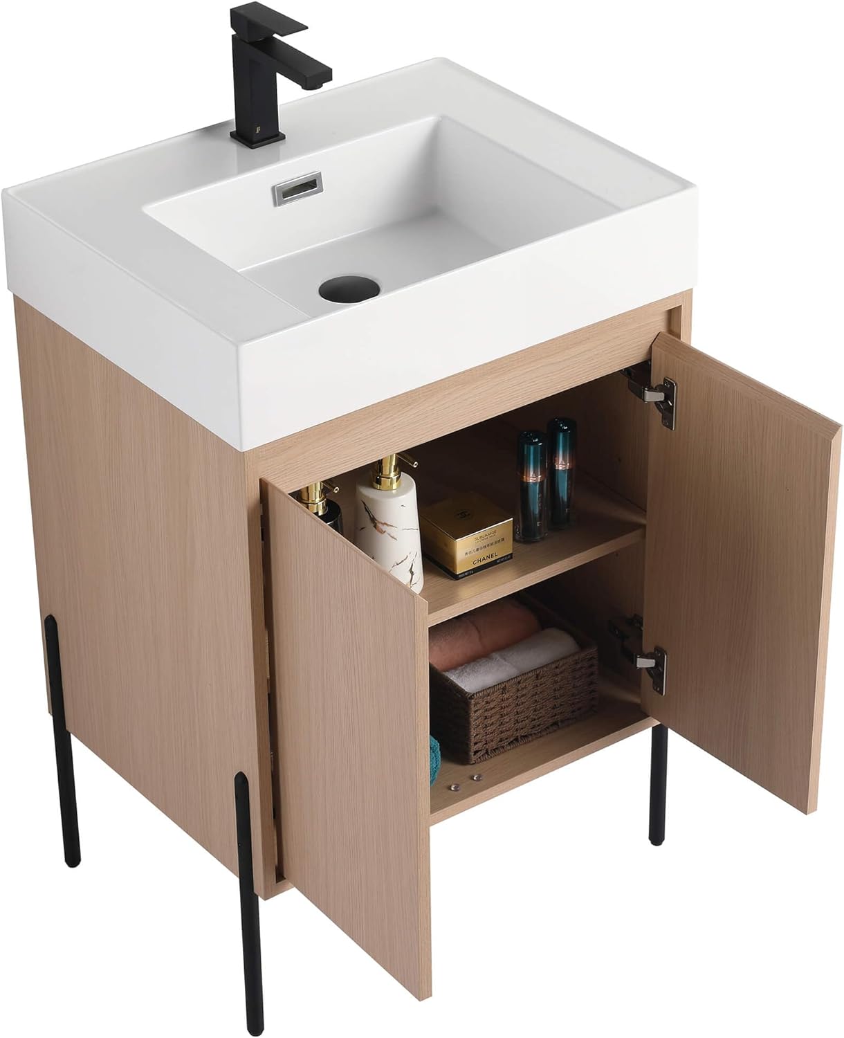 Fine Fixtures Crownpoint 24 Inch Bathroom Vanity with Sink, White Sink, White Oak Finish, Full Assembly Required, Elegant Bathroom Vanities for Modern Homes