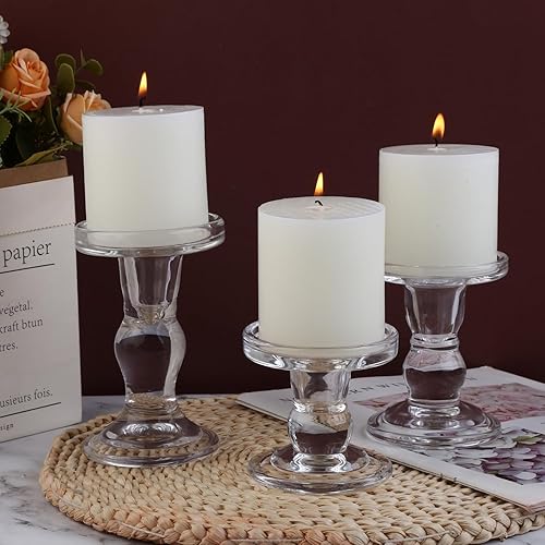 Miniatura 5 de BTGLLAS Juego de 3 piezas de candelabros de cristal, portavelas de cristal y vela cónica, decoración de candelabros de Navidad, portavelas de boda