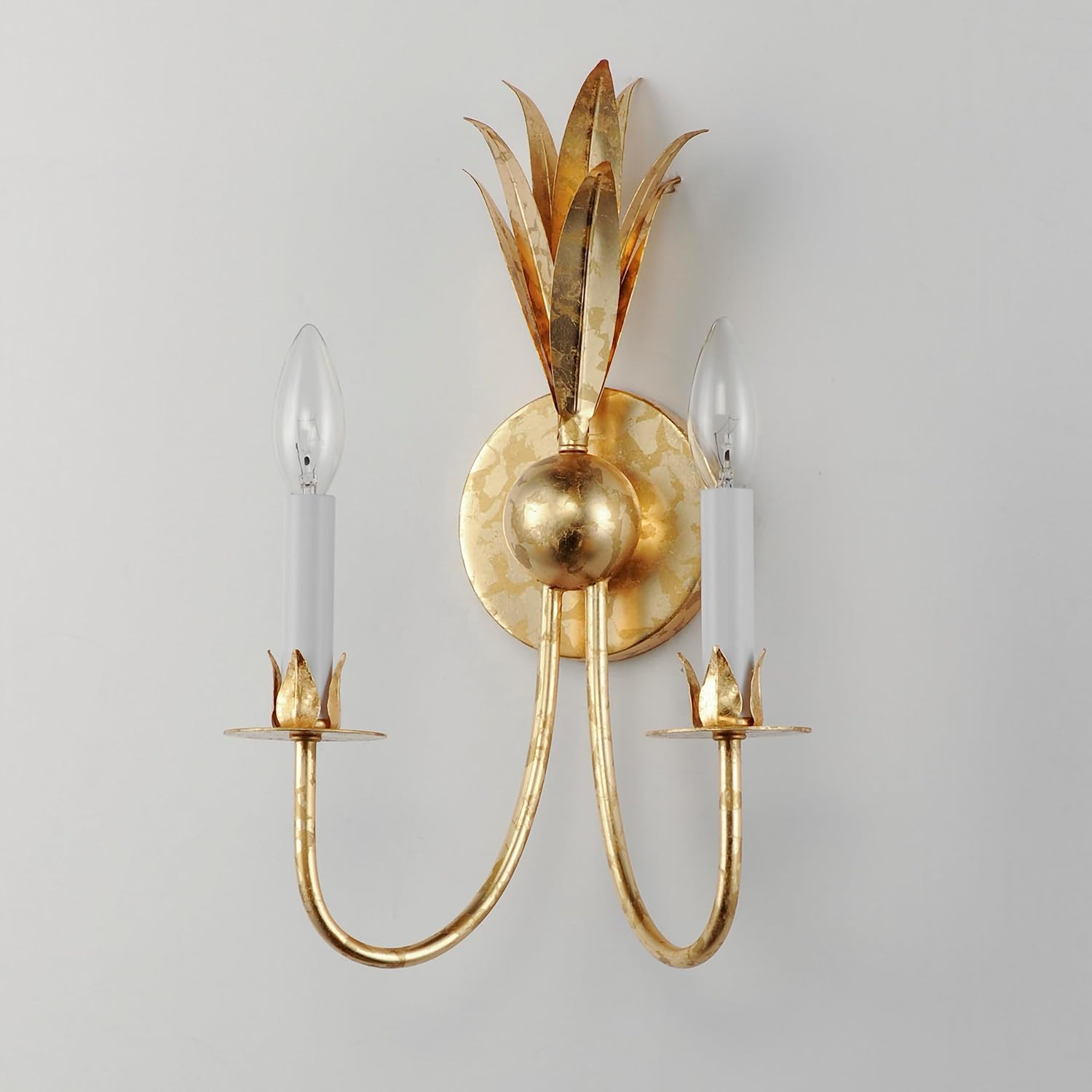Maxim Lighting Paloma 2-Light Wall Sconce | Gold Leaf Finish | Biophilic Design with Iron Feather Plumes & Floral Bobeches | E12 Candelabra Base | Dimmable | Damp Rated | Model 2882GL
