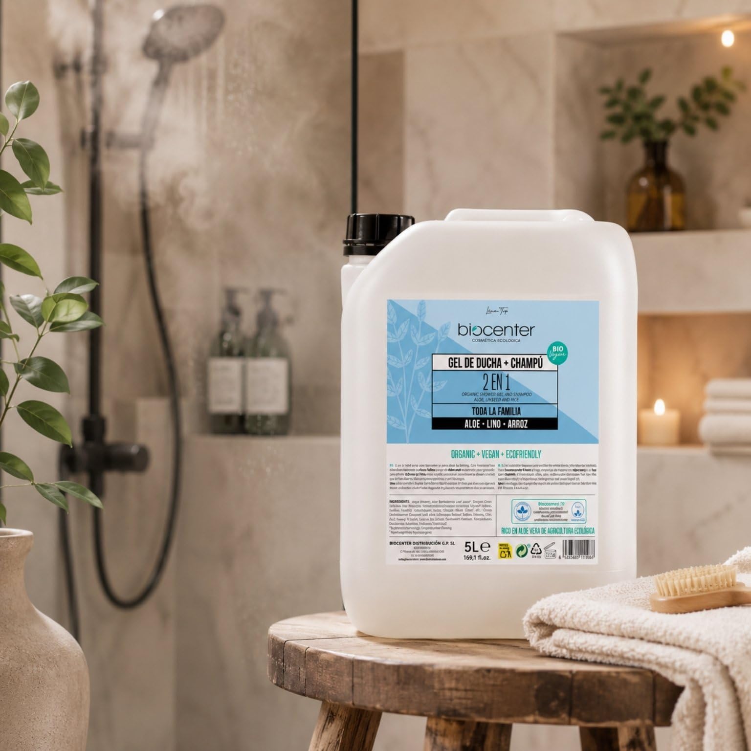 Gel de ducha y champú natural 2 en 1 Biocenter Recarga Ahorro 5 litros – ecológico para toda la familia