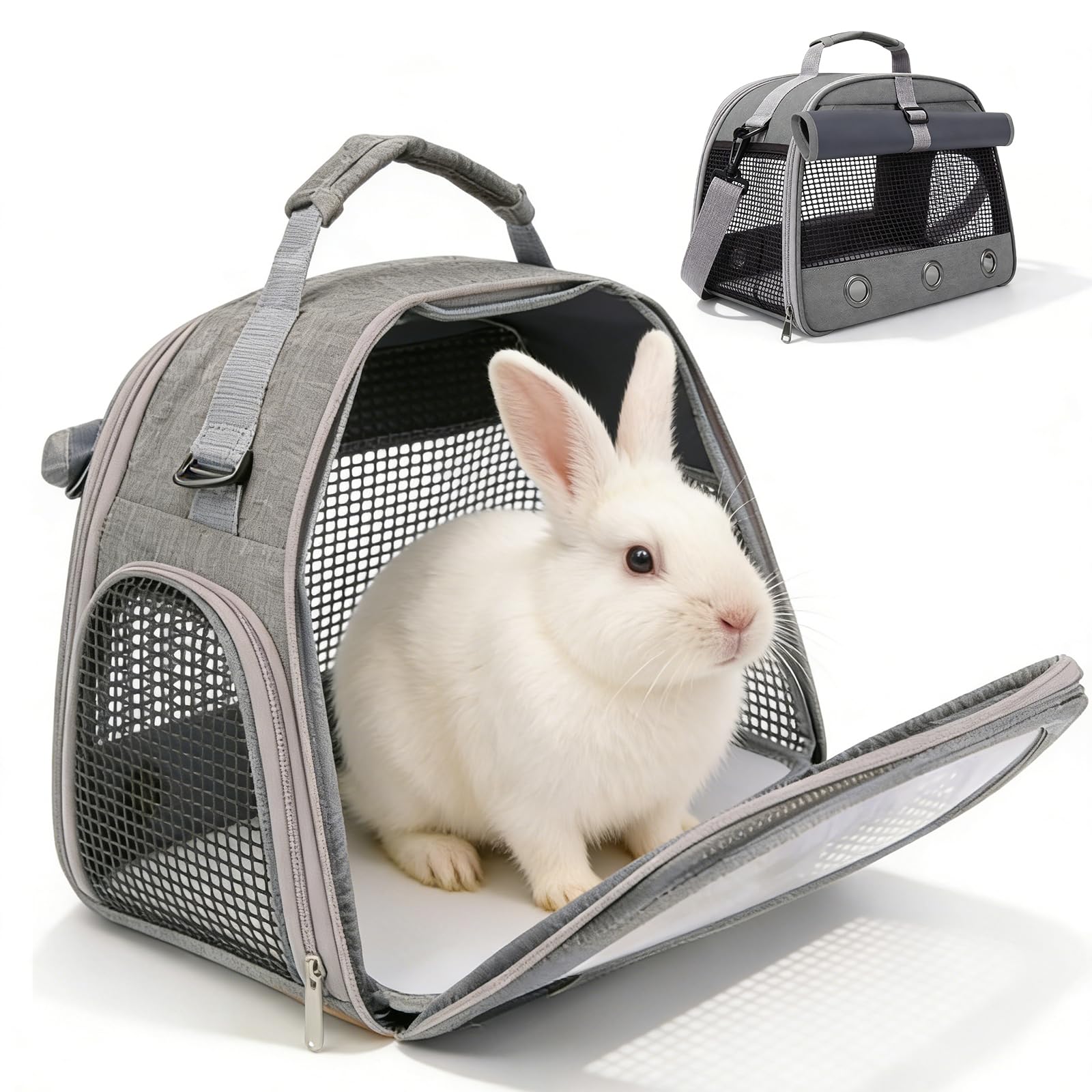 Bolsa De Transporte De Animales Pequeños: Transportín para Gatos, Plegables con Correa, Malla Transpirable, Pequeño Transportador De Mascotas para Pájaros, Ratas, Cobayas (Gris)