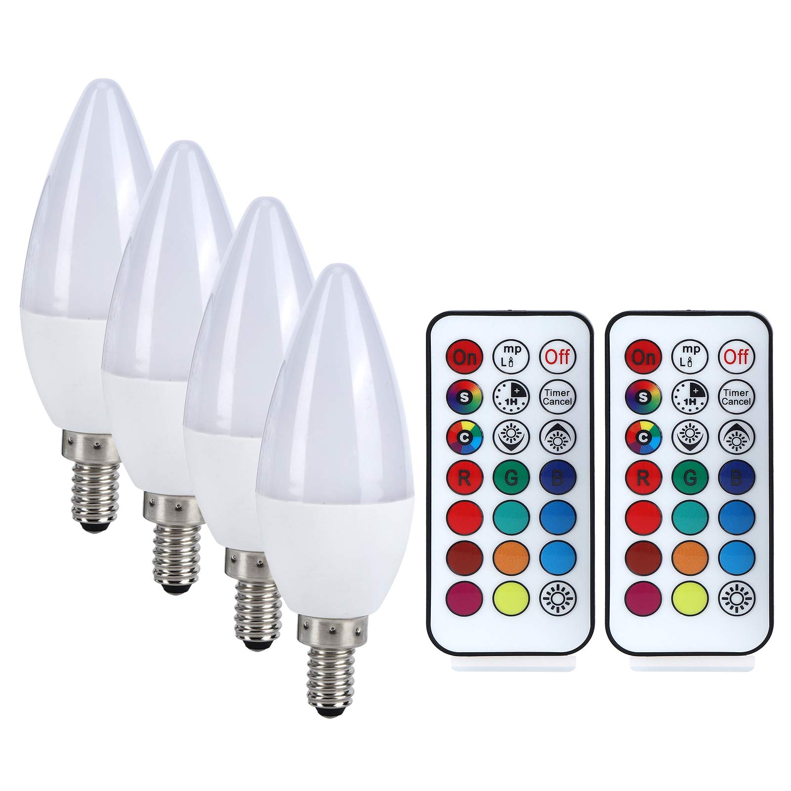 Qcwwy High Efficiency Color Changing Candle Light Bulb for Home Decoration with Remote Control, Pack of 4, Suitable for Bedrooms and Hotels, 3W RGB Light Bulb for Toilets and Bars (E12