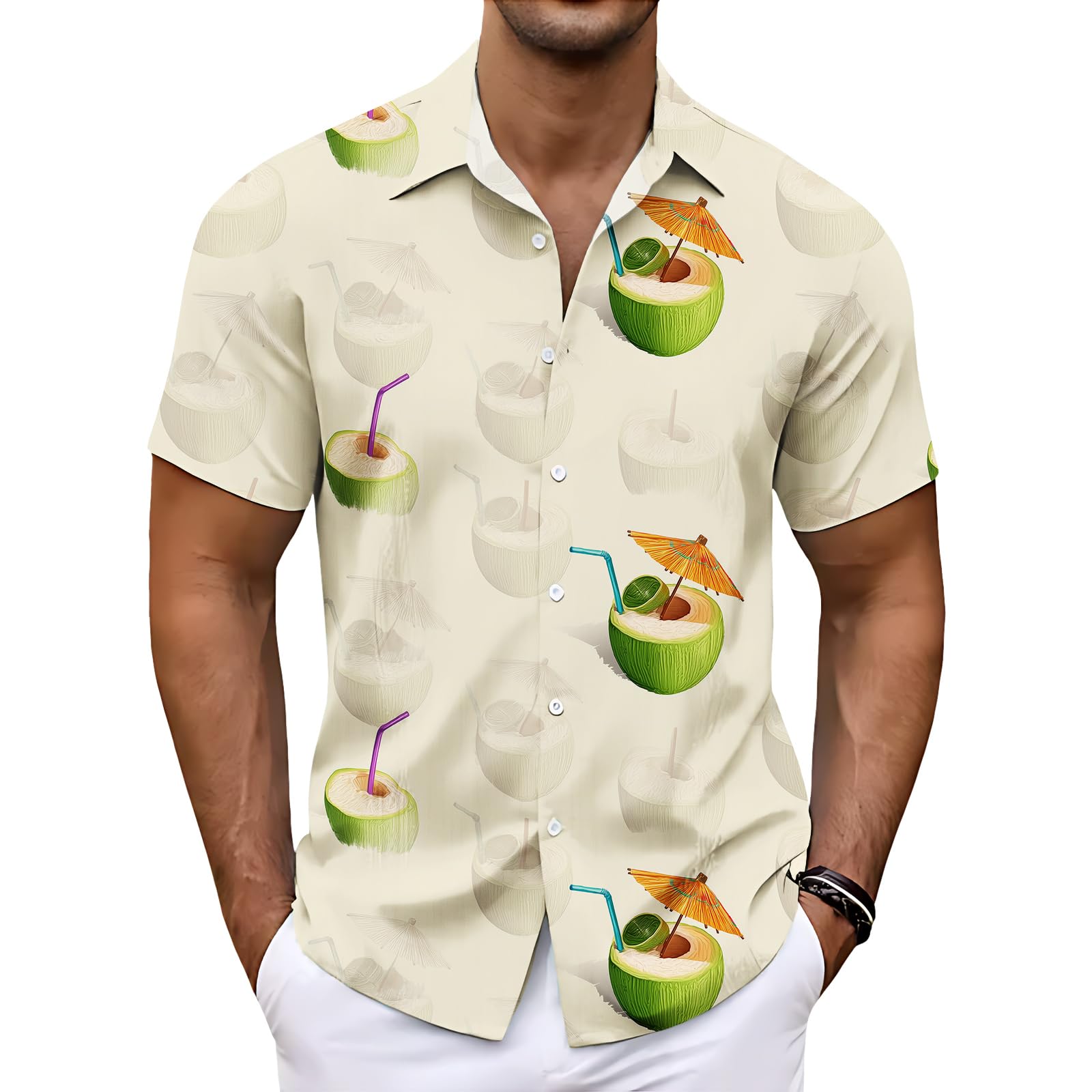 Mens Hawaiian Button Down Shirts Short Sleeve Tops Plus Size Graphic Casual Lightweight Loose Beach Gym Shirt