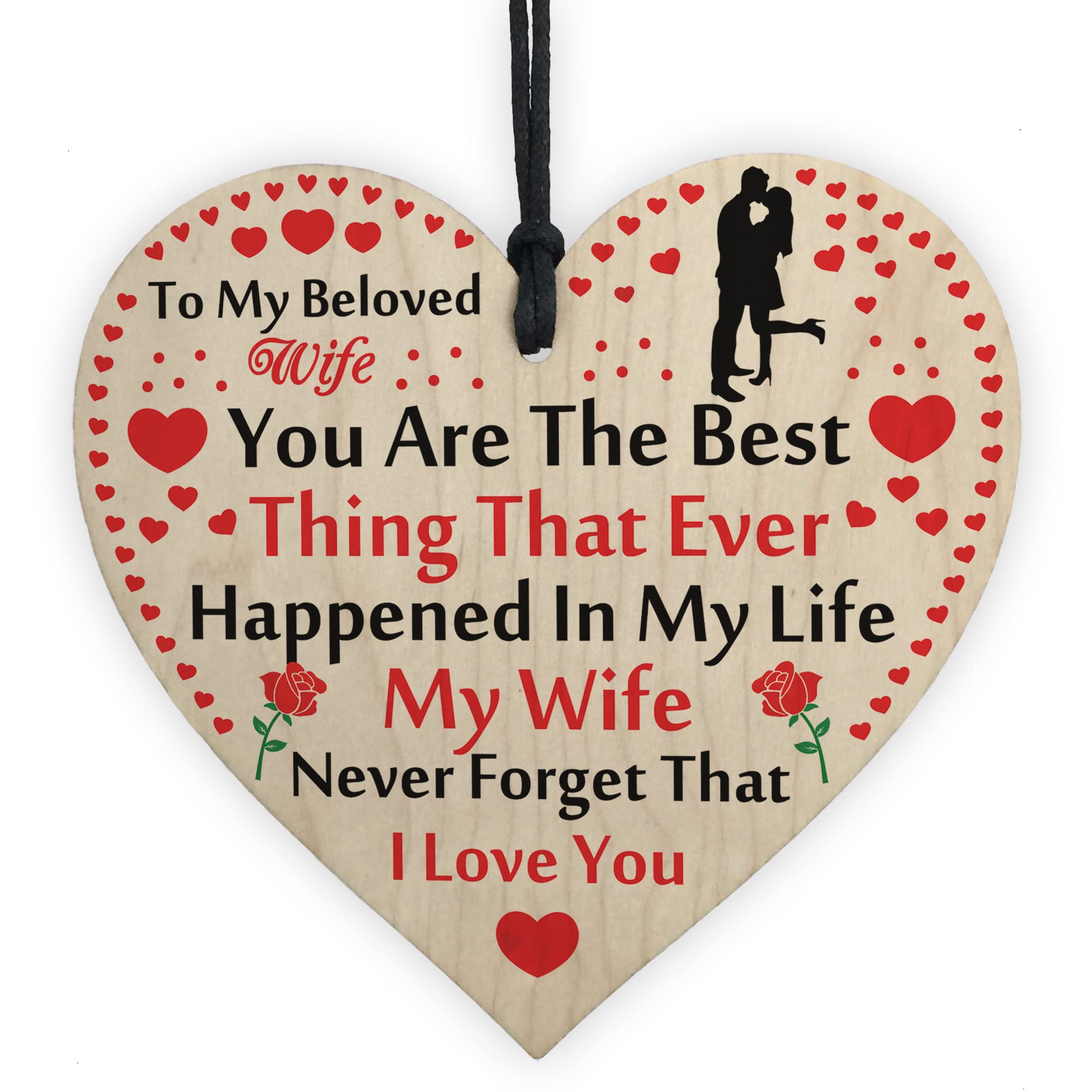 Red Ocean Wife Gifts Wooden Heart Gifts for Wife on Valentines Birthday Romantic Anniversary Wedding Gifts for Wife from Husband Presents for Wife Valentine Gifts for Her