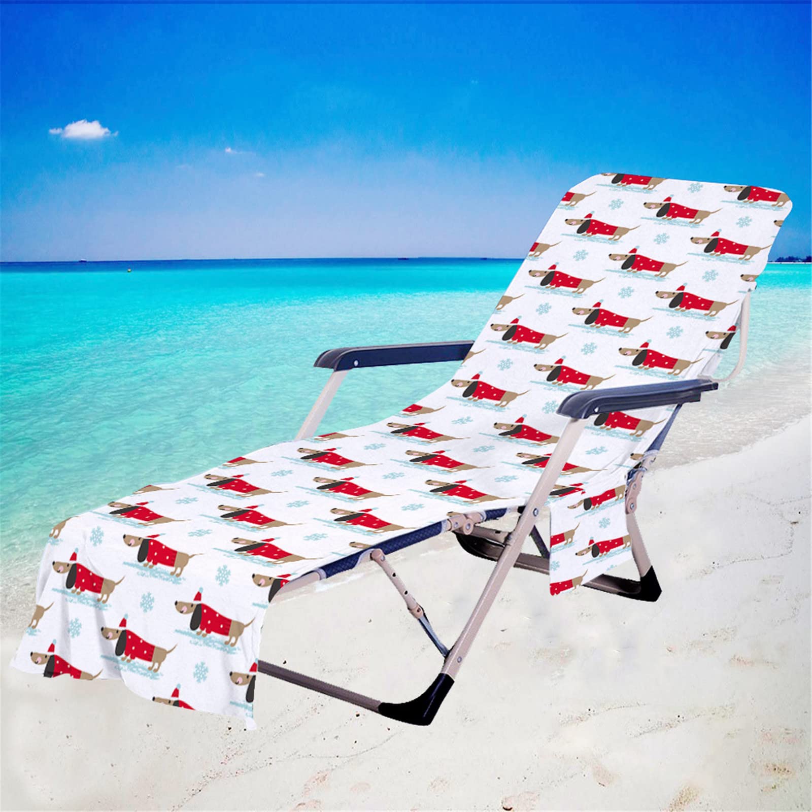 RRrawgff Beach Towel with Pockets for Loungers, Dachshund Pattern Beach Chair Cover Towel Fitted Microfiber Sunbed Towel Sun Lounger Towels for Summer Outdoor Garden Pool Vacation (Snowflake)