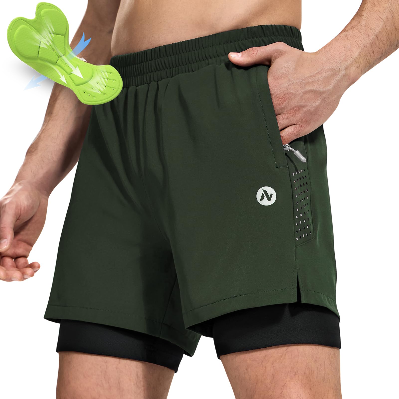 Nepest Pantaloni corti da mountain bike, da uomo, imbottiti, 4D, larghi, traspiranti, ad asciugatura rapida