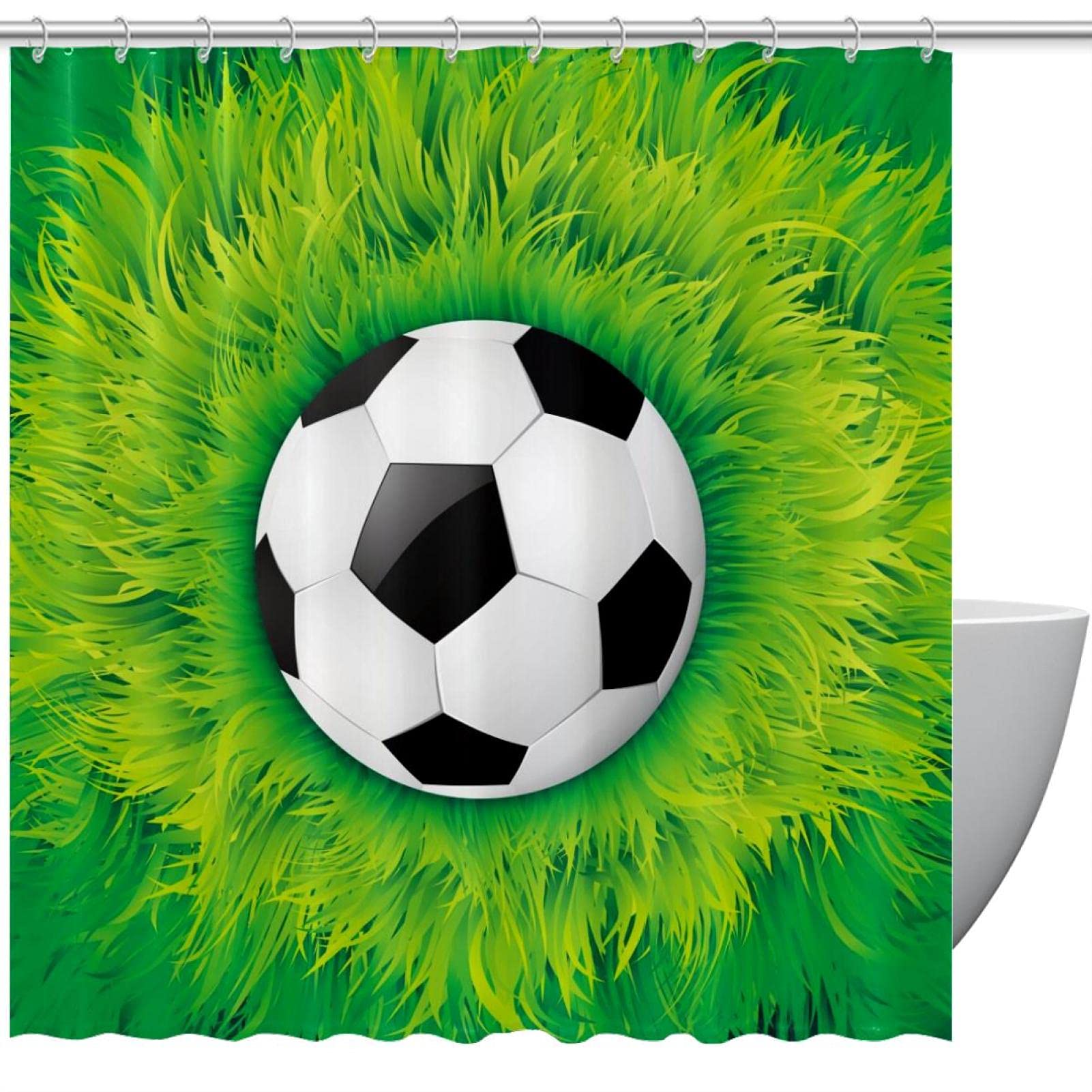Rideau de douche de football vert gazon 152x182 cm avec 12 crochets