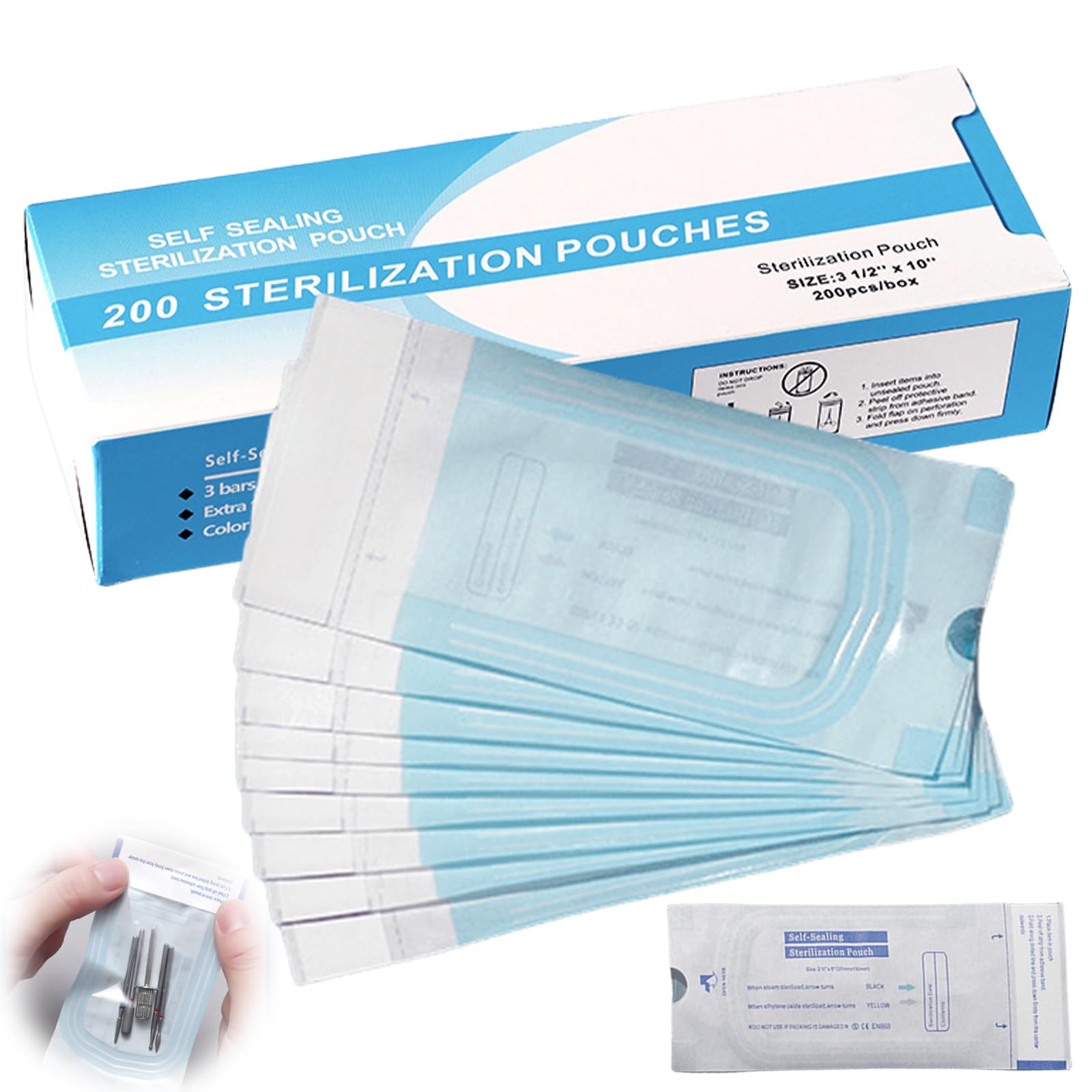Bolsas de Esterilización Autoadhesivas 90mm x 260mm, 200 Unidades