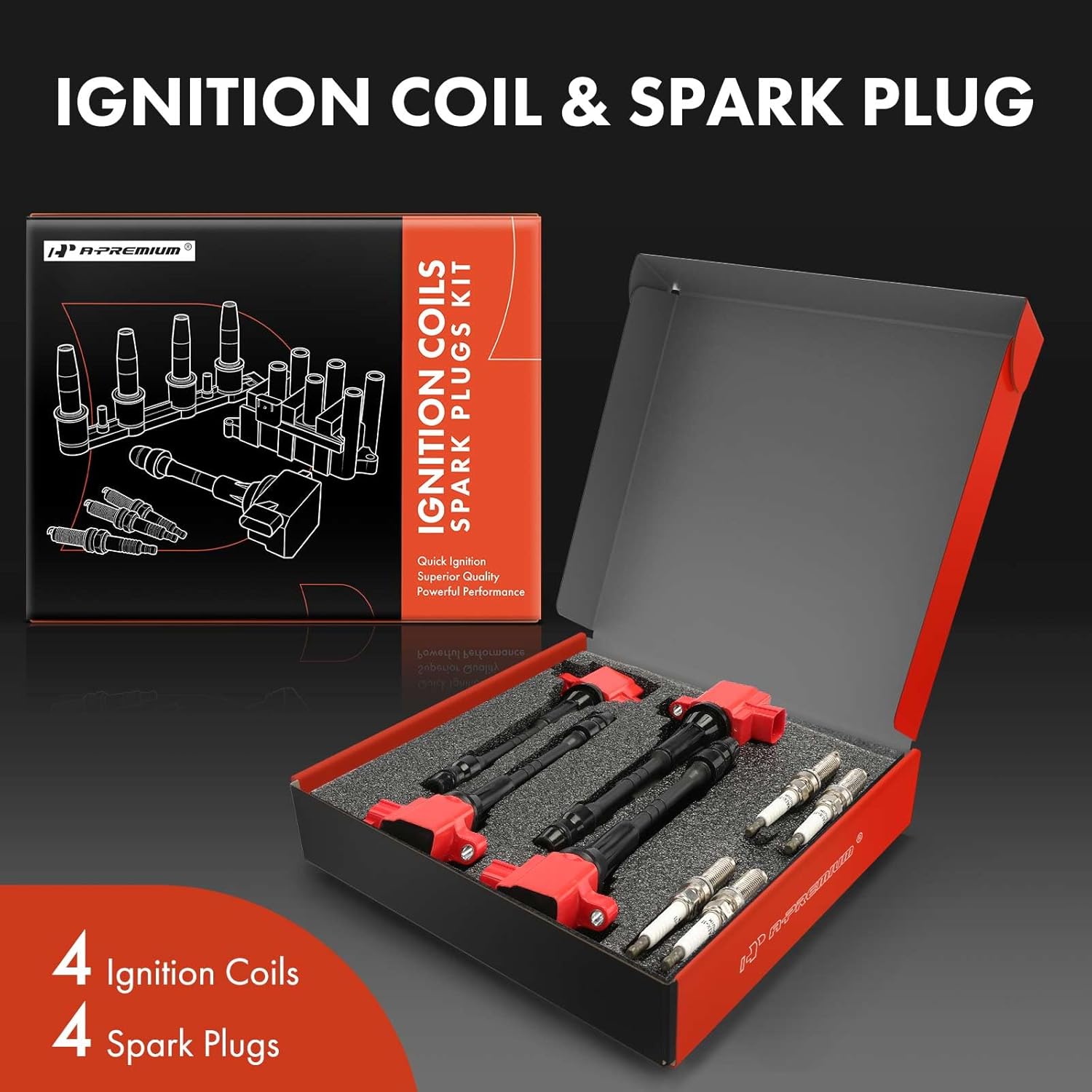 A-Premium (Red) Set of 8 Ignition Coil Pack and Iridium Spark Plugs Compatible with Nissan Sentra 2002 2003 2004 2005 2006 1.8L, Replace# 2244895F0A, 224488U715