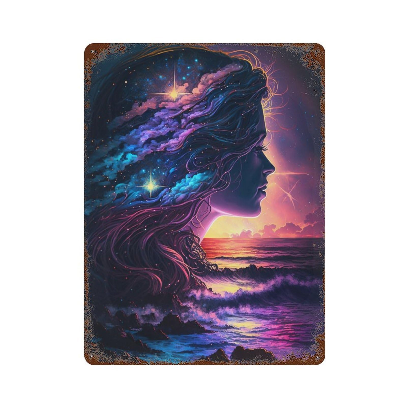 Galactic Ocean Sunset Retro Metal Sign 15.7"x11.8", Farmhouse Wall Decor for Garage, Pub Or Kitchen