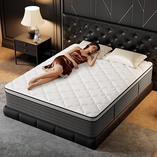 Colchón King híbrido de espuma viscoelástica de gel tamaño King de 14 pulgadas en una caja, resorte bolsillo envuelto individualmente, soporte de