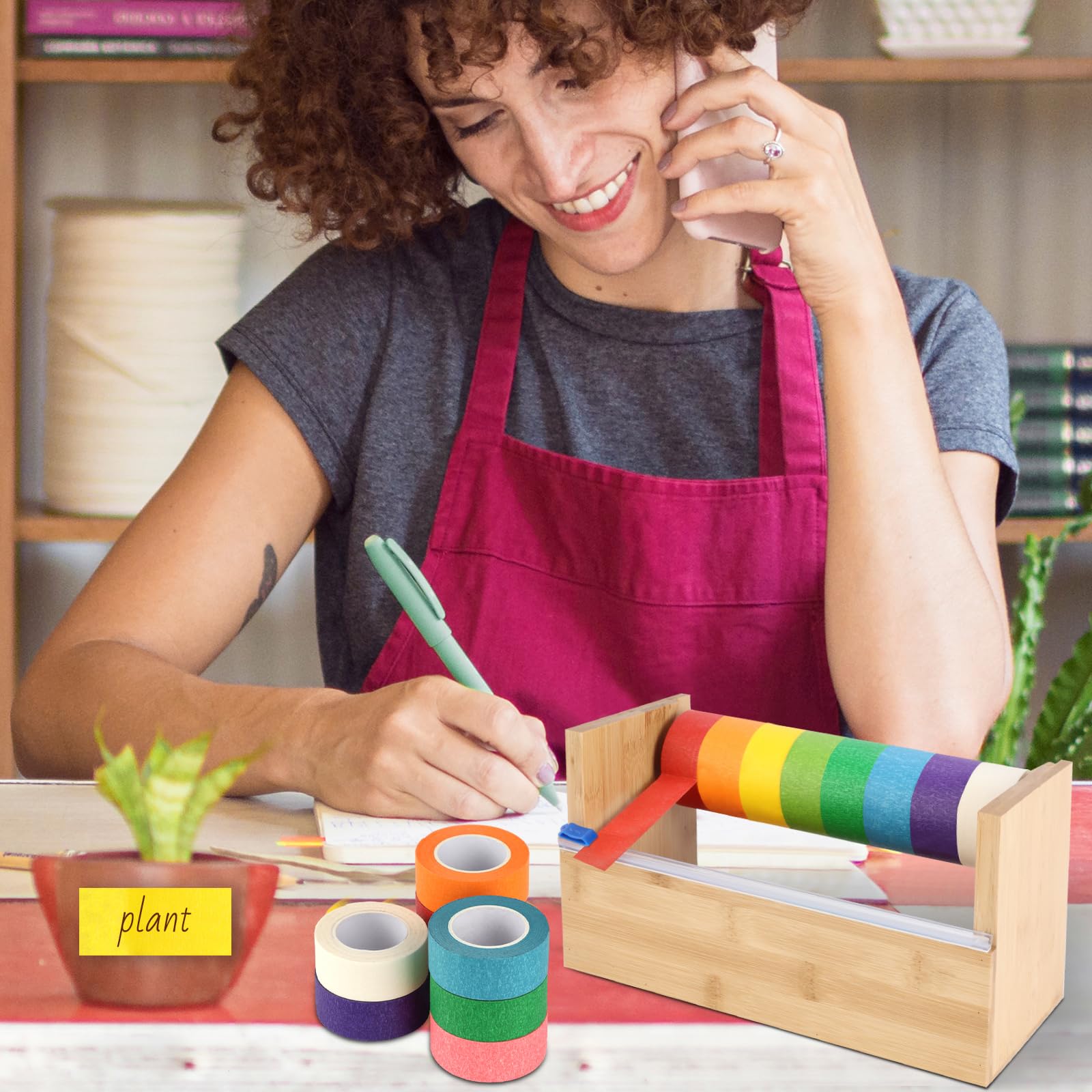 Dispensador de cinta adhesiva de madera de 9.6 x 5.5 x 5 pulgadas, dispensador de cinta para manualidades, dispensador de cinta multirollo, dispensador de cinta, soporte de rollo de cinta para niños,