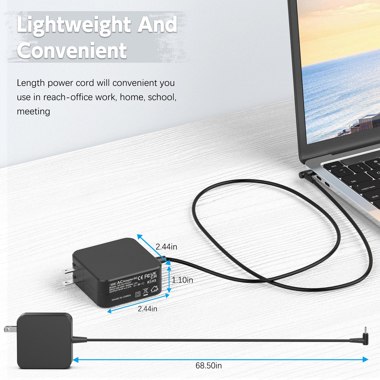 ROLADA 45W Laptop Charger Compatible with Asus Vivobook 14 15 17 F415 F415E F510U F510UA F512JA F512J; ZenBook UX330 UX330U UX360 UX360C UX305; Chromebook C202 C202S C300 C300S Power Supply Cord