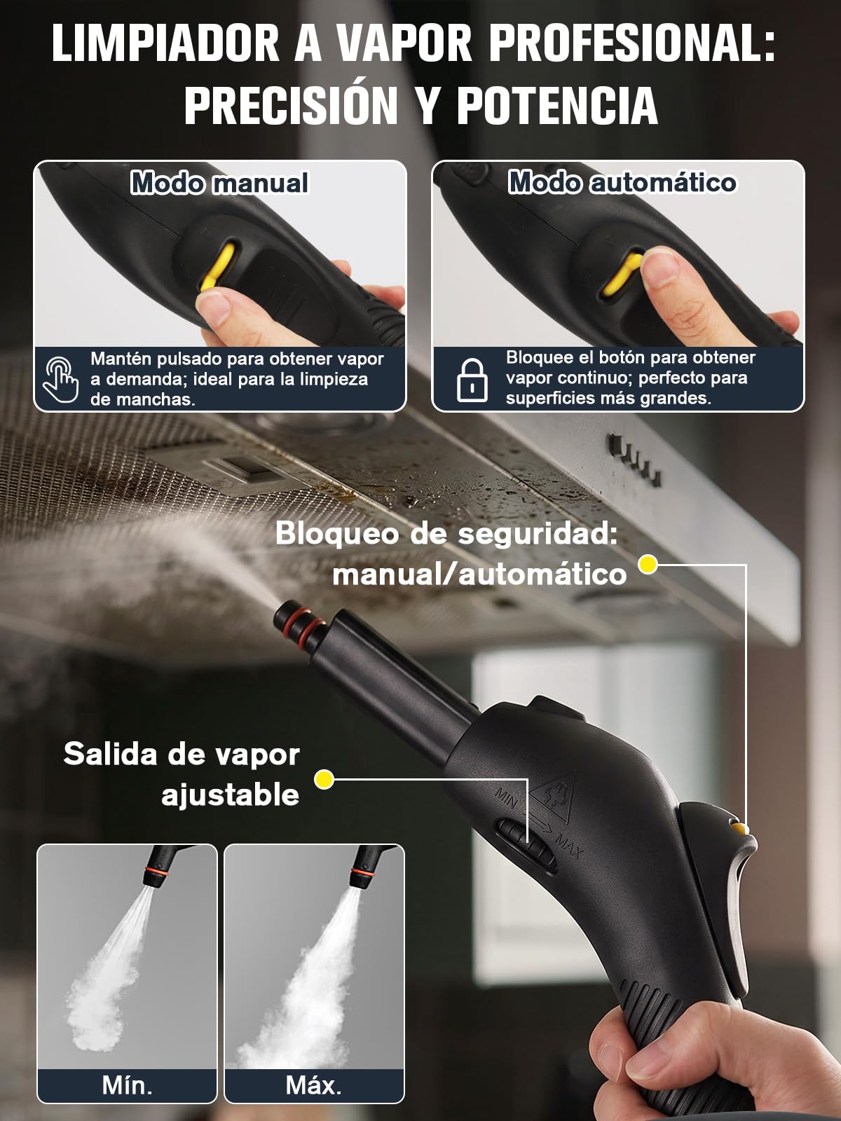 Waitbird Limpiador de vapor portátil, limpiador con 21 accesorios | Kit limpiador 21 piezas Para suelos, coches, paredes, juntas, cocina y baño丨alta presión 4,5 bares丨vapor 120 °C丨depósito 1,1L