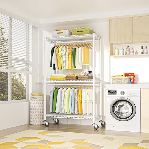 Vista 36 de FUTASSI P3 Plus - Perchero con ruedas, perchero para colgar ropa, resistente con ruedas, estante de armario portátil independiente de 45 pulgadas