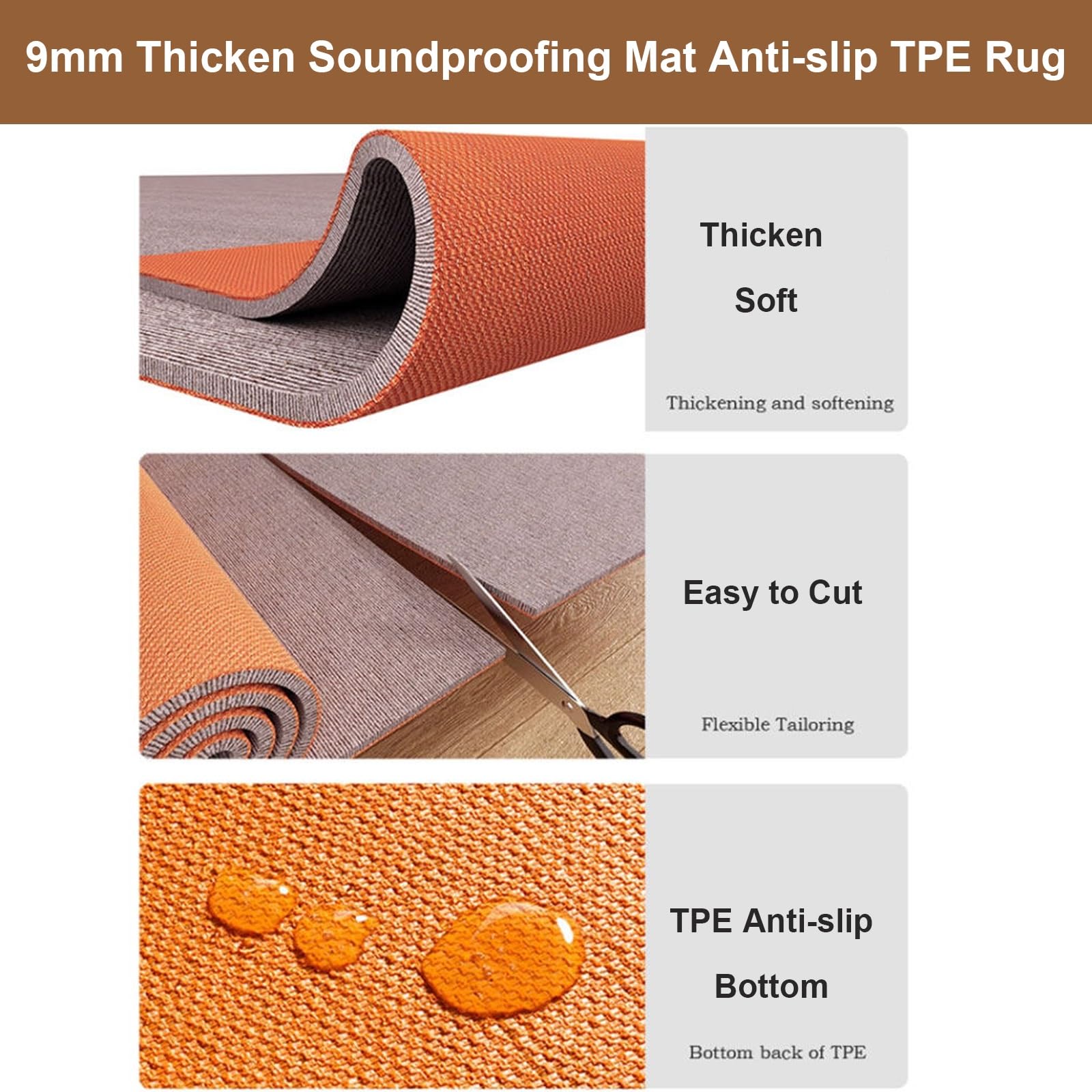 Tapis de Protection Sol 9mm Épais Antidérapant Insonorisant Antivibration,Intérieur Long Tapis Couverture en TPE pour Salon Cuisine Entrée Couloir Home Trainer– Découpable(Beige-Browm,80x200cm)