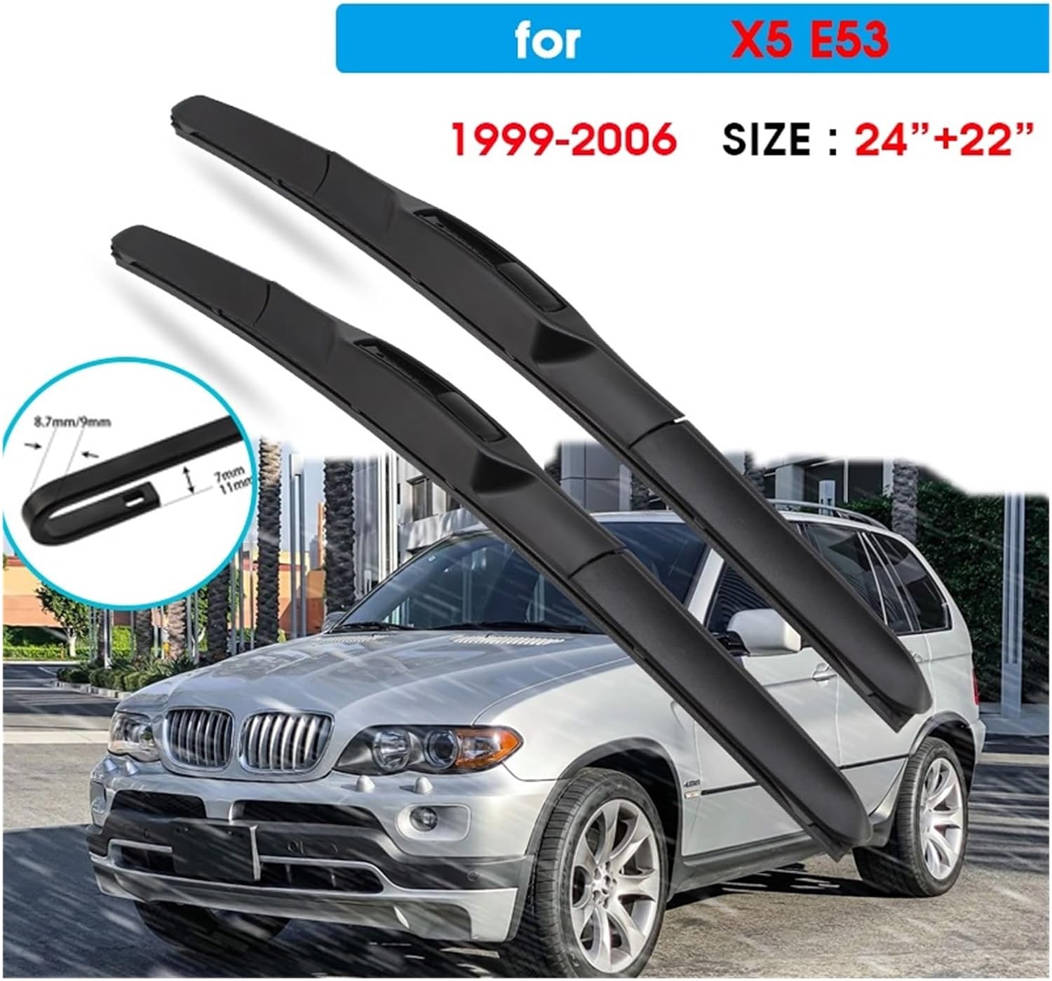 Car Wiper Blade Fit For BMW X5 E53 24"+22" 1999-2006 Windscreen Windshield Wipers Window Wash U Hook Arms Windshield wiper blades(Style A,Left Steering)