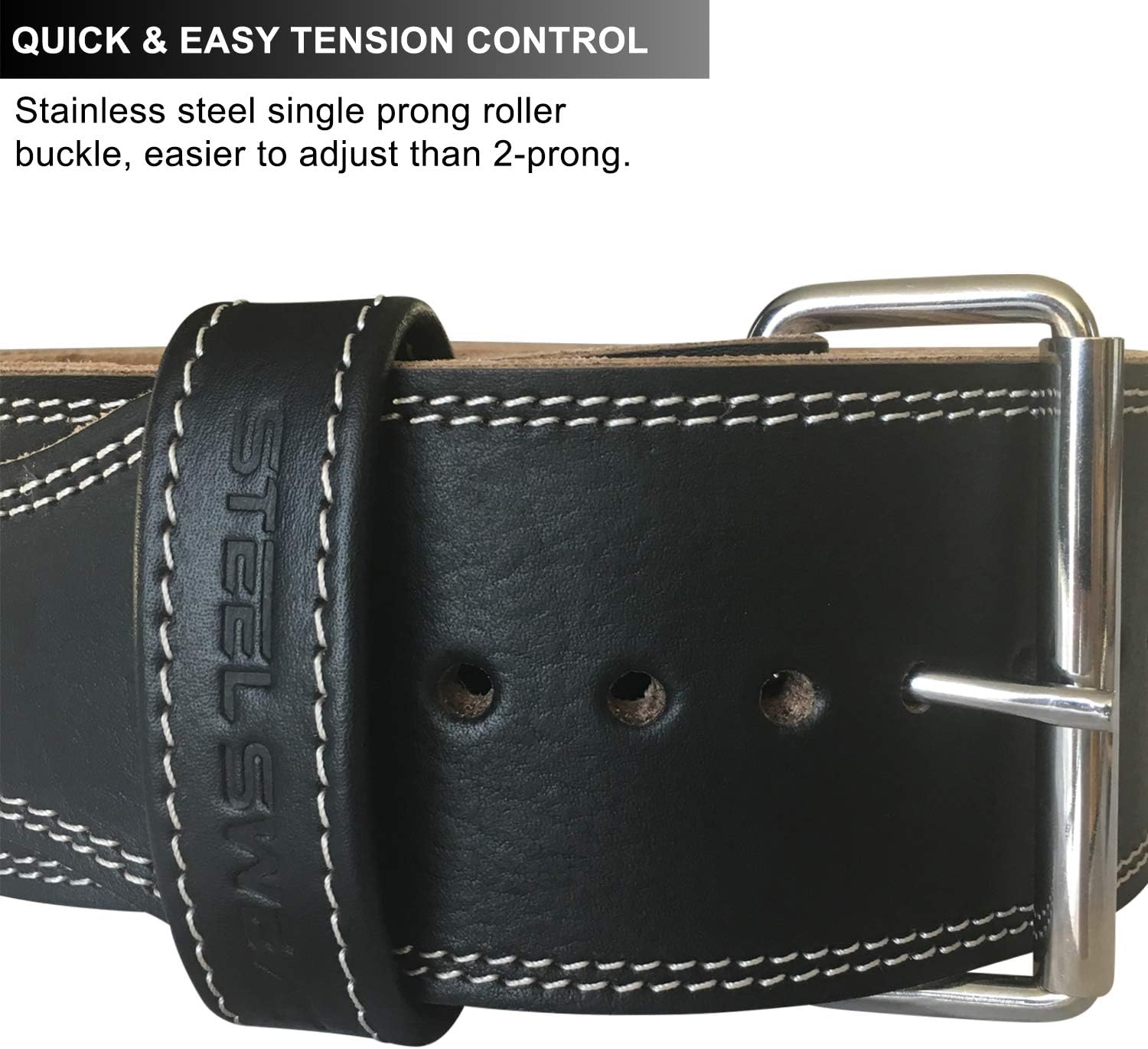 Steel Sweat Weight Lifting Belt - 4 Inches Wide by 10mm - Single Prong Powerlifting Belt That's Heavy Duty - Genuine Cowhide Leather - XX-Large Texus