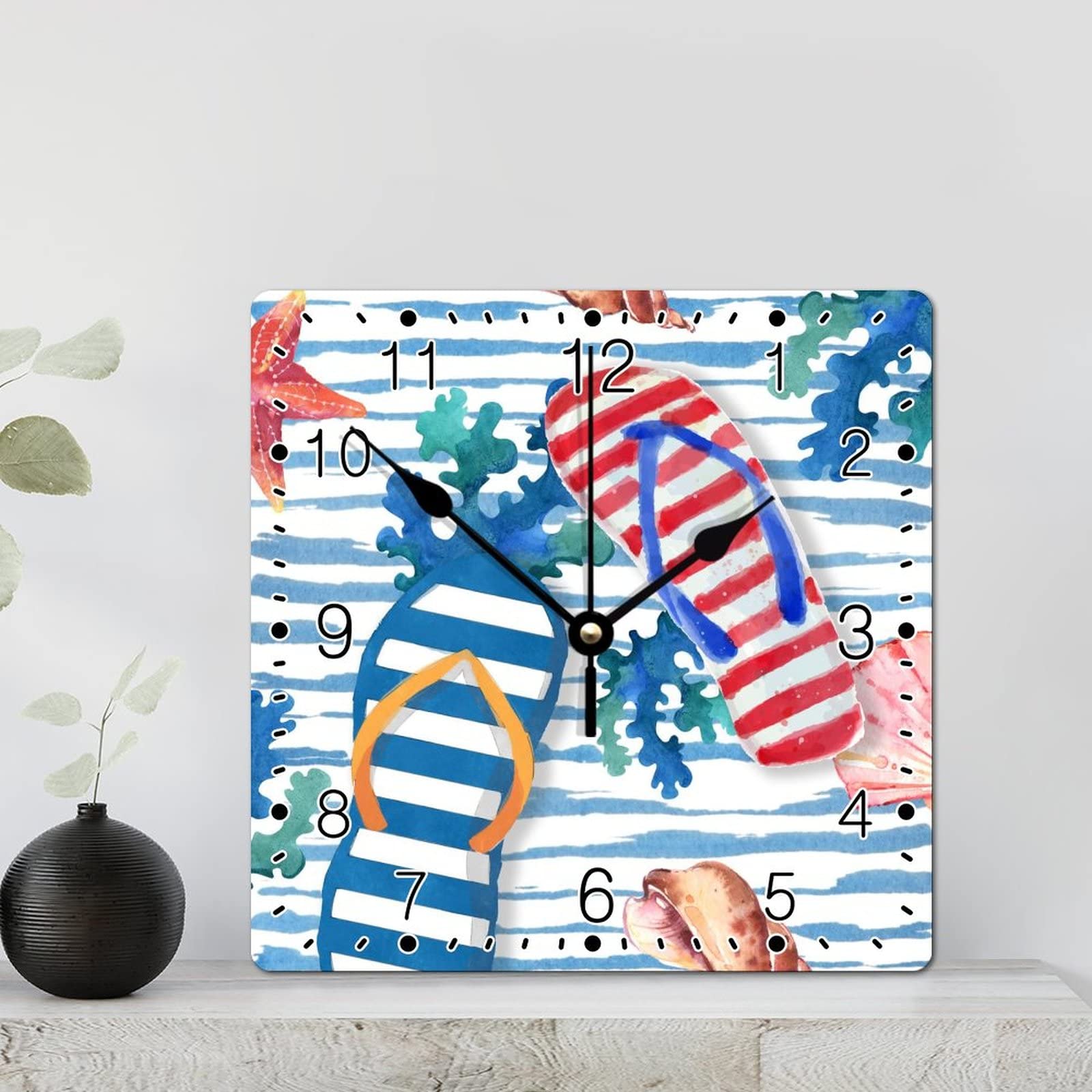 Horloge murale carrée en corail rustique 30,5 cm à pile pour salon