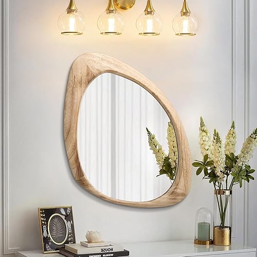 Miniatura 9 de AAZZKANG Espejo irregular negro asimétrico montado en la pared, espejo grande y moderno con marco de madera para baño, dormitorio, sala de estar,