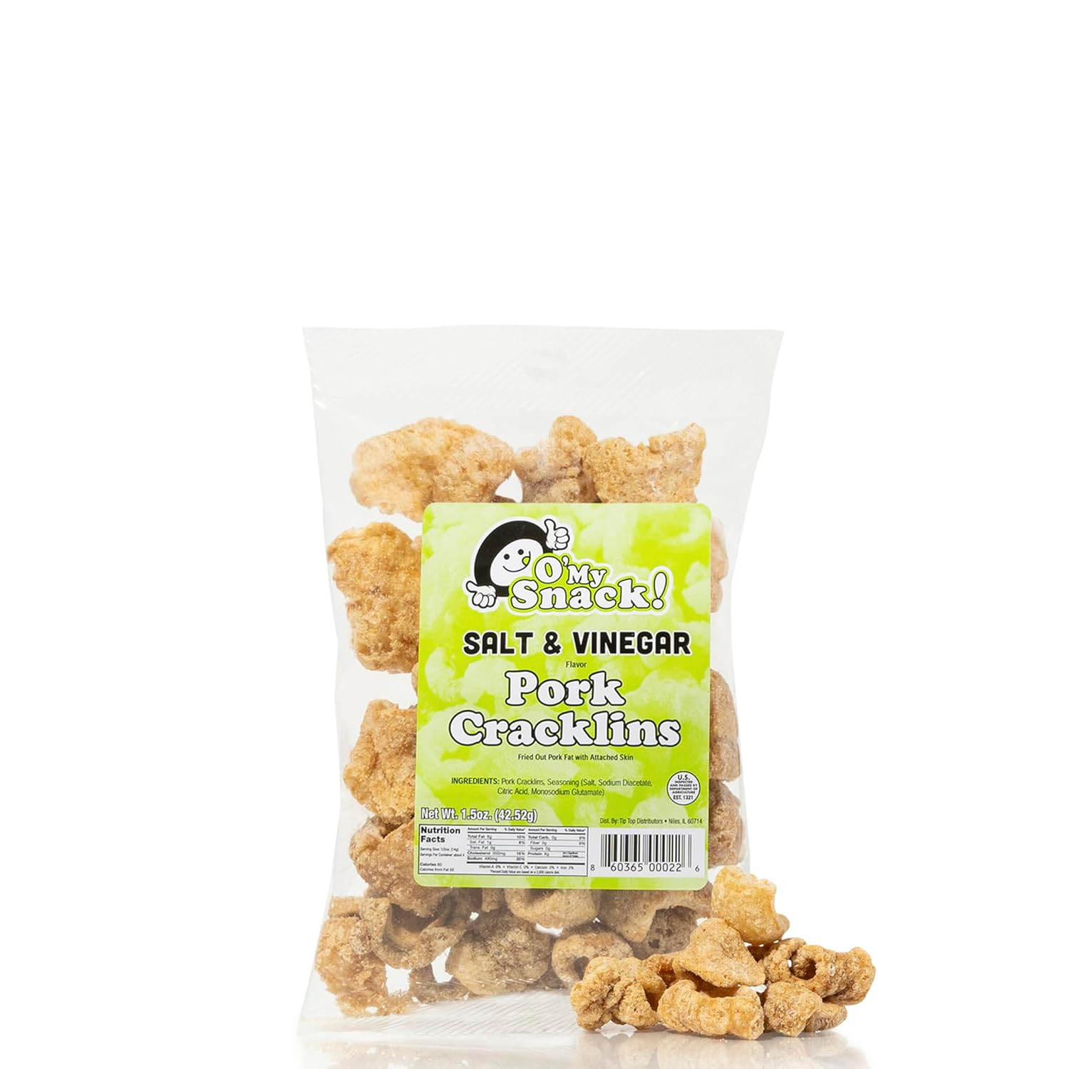 O'MY SNACK! SALT & VINEGAR PORK CRACKLINS 1.5oZ 12-PACK