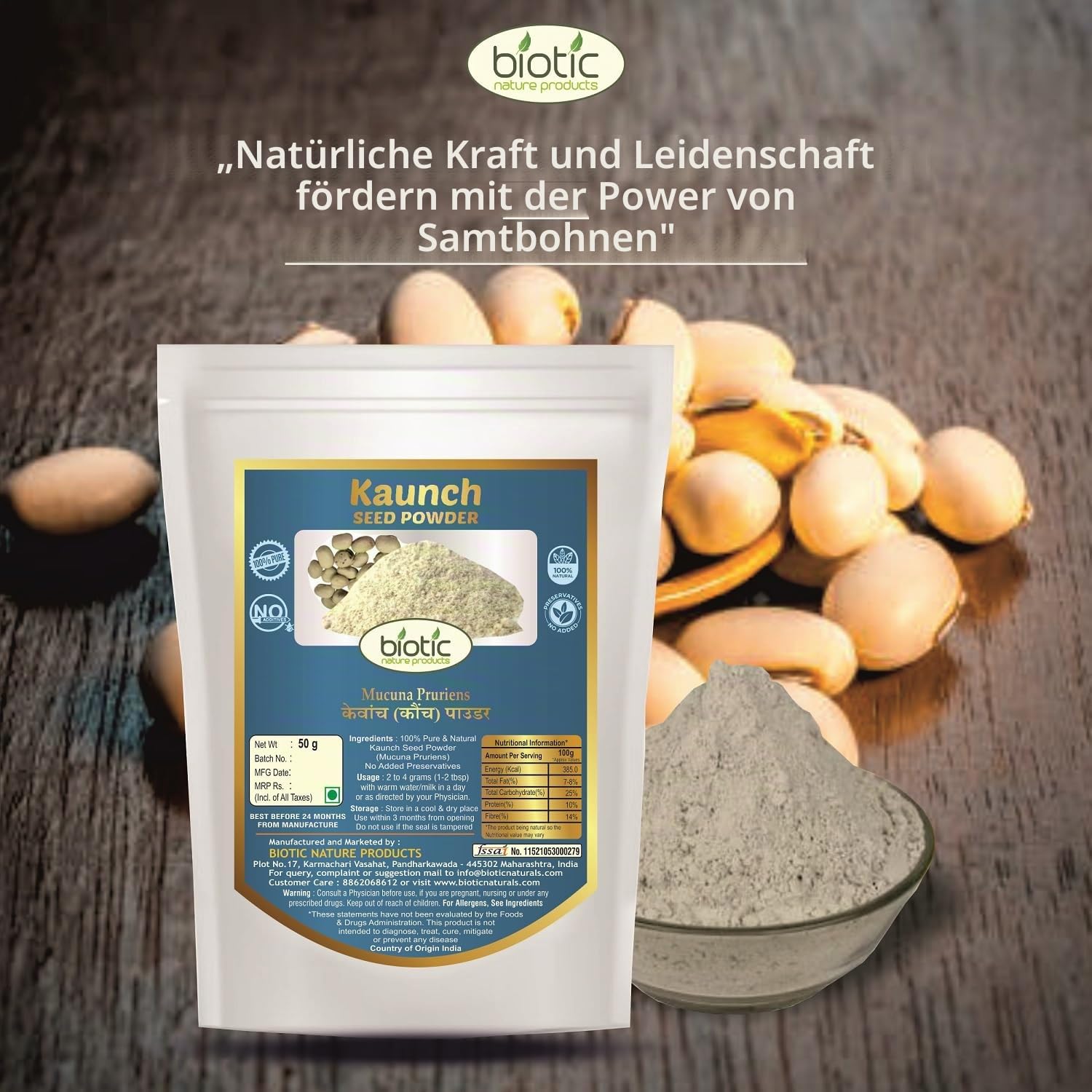 Biotic Safed Musli, Ashwagandha, Shatavari & Kaunch Samenpulver – 200 g (je 50 g)