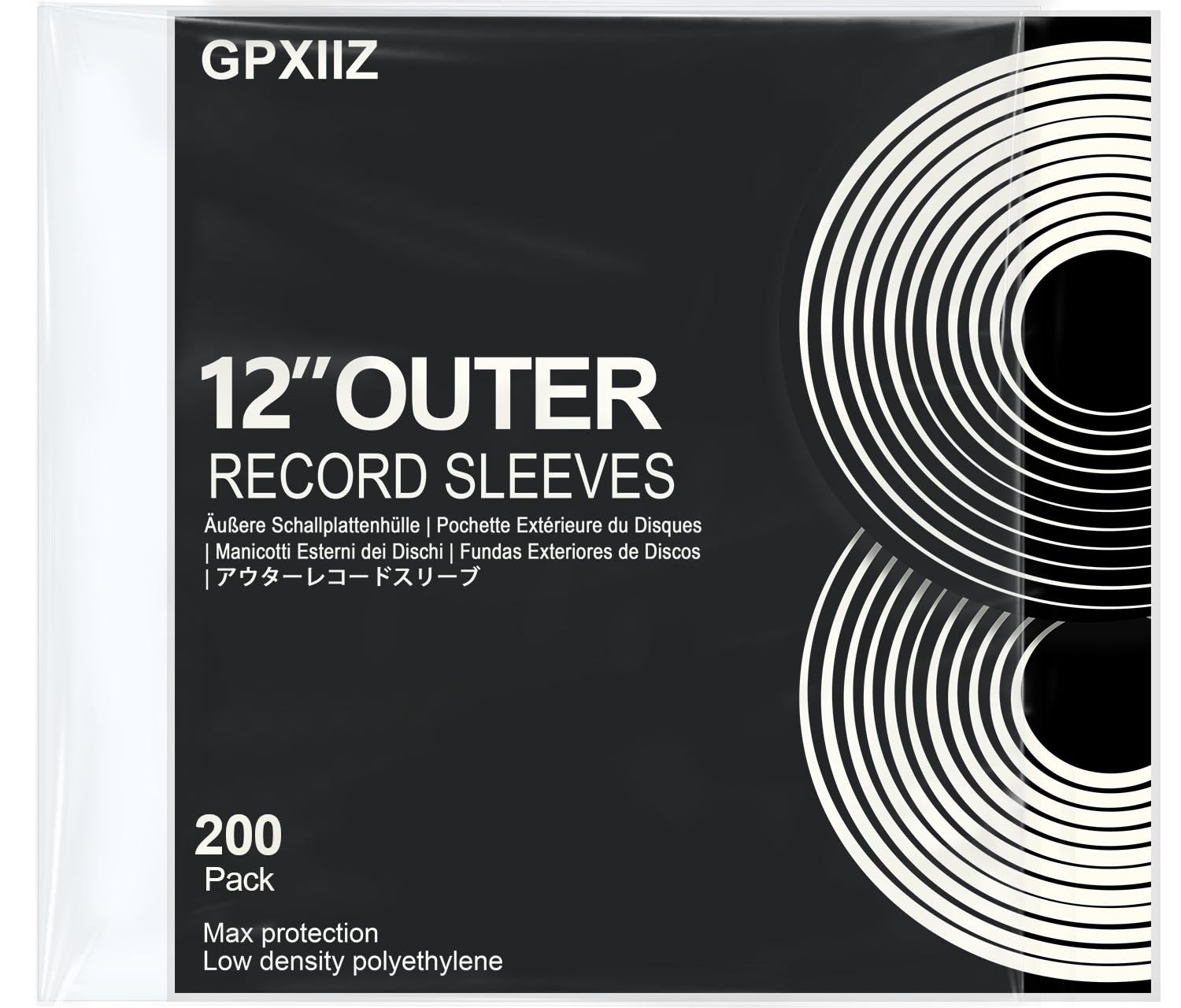Buste Vinili Addensate 33 Giri Esterne, 200x Density Custodie Vinili | Resistenti a Sfiocchi e UV, Polietilene Spessore 100 Micron Premium, Idonee per LP 12" e Proteggono 1-3 Copertine — 325x325mm