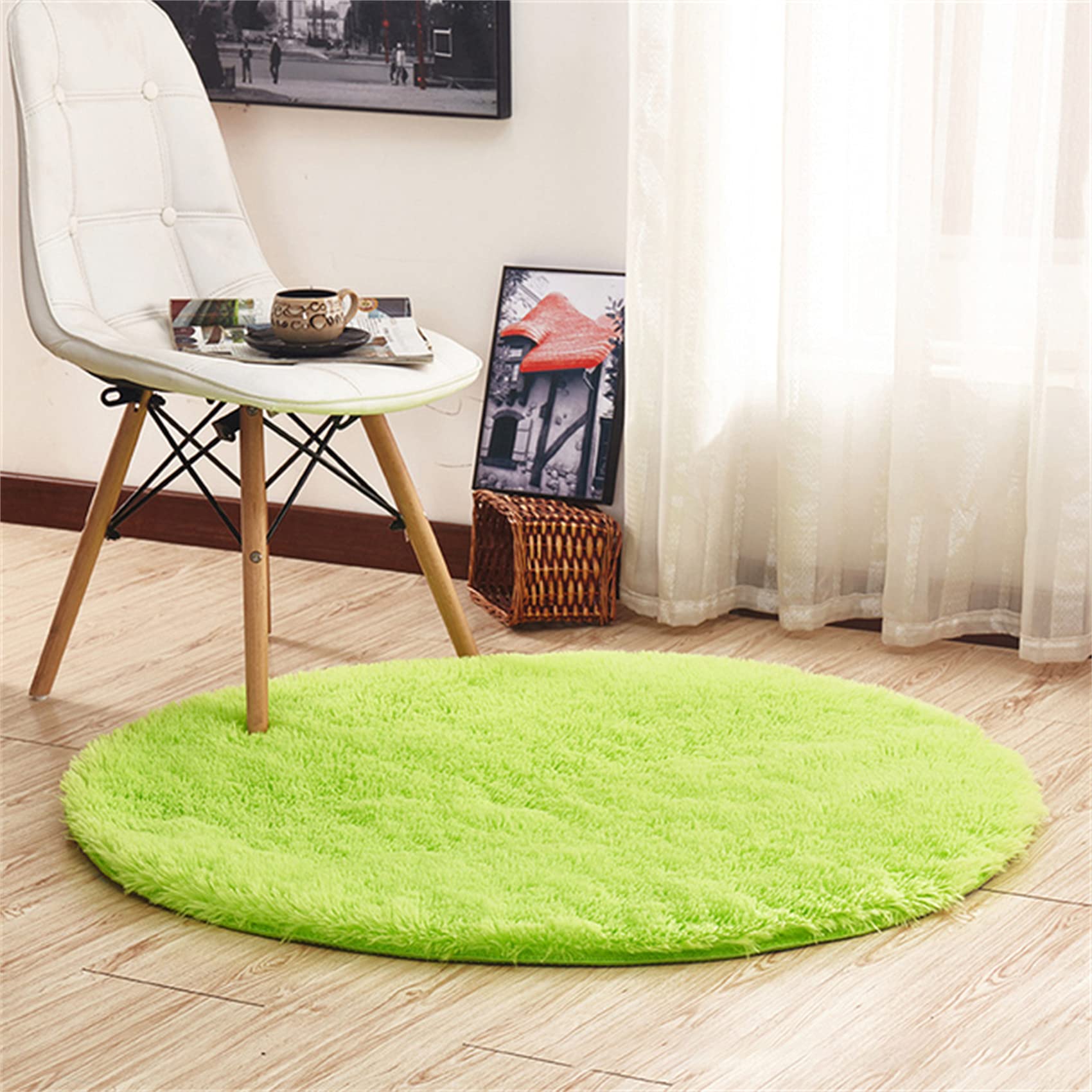 Super Morbido Rotondo Shaggy Pelliccia Pelliccia tappeti Indoor Soggiorno Moderno Camera da Letto Piano Decorazione per la casa Tappeto, Anti-Skid Fluffy Bambini,Verde,100cm