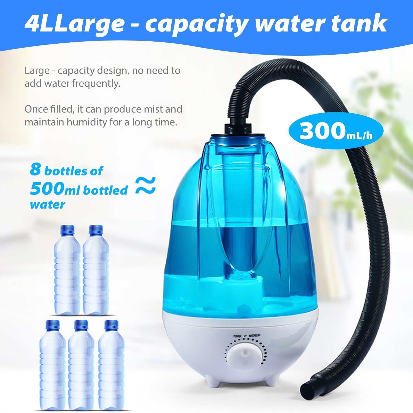 Reptilie Luftbefeuchter Terrarium, 4L Reptilien Luftbefeuchter 300mL/h Mit 7 Farben der Nachtlichtfunktion, Terrarium-Nebelgerät Mit verstellbarem Schlauch, Lautloses Fogger Vaporizer Nebelmaschine