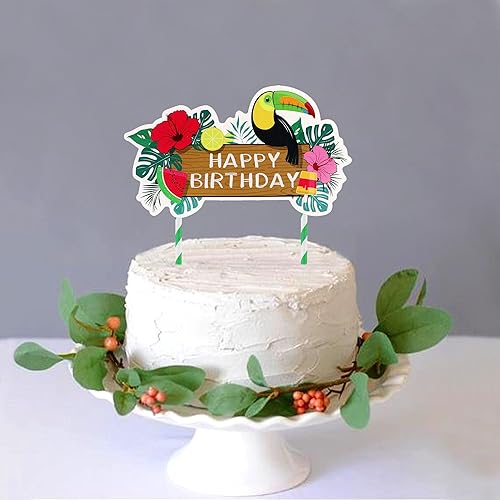 Miniatura 6 de Ercadio Paquete de 24 adornos para tartas de flamencos hawaianos con purpurina rosa, flamencos Luau, decoración hawaiana tropical de verano, Aloha