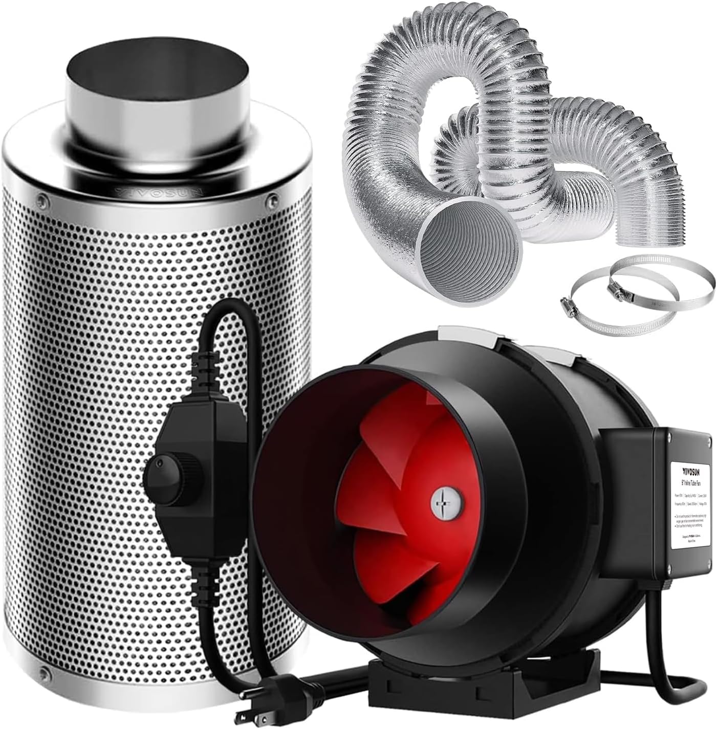 VIVOSUN Grow Tent Ventilation System, 6 Inch Inline Duct Fan with Speed Controller, 6'' Carbon Filter, and 16ft. Ducting Combo, Air Cooling and Filtration Kit for Grow Tent, Hydroponics