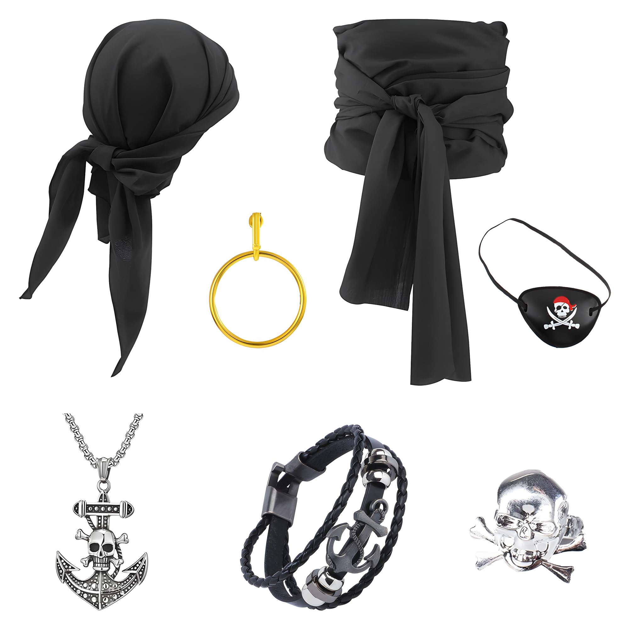 MOSNOW 7PCS Pirate Costume Accessories Set, Captain Costume Accessories, Pirate Fancy Dress Accessories, Cosplay Outfit for Adults, Role-Playing Party Props
