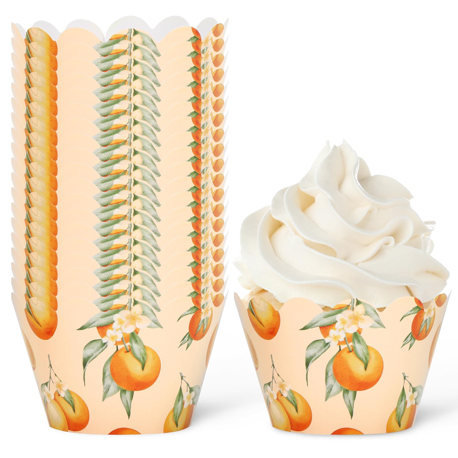 Caissettes à cupcakes aquarelle orange Whaline antiadhésives pour moule muffin et fête