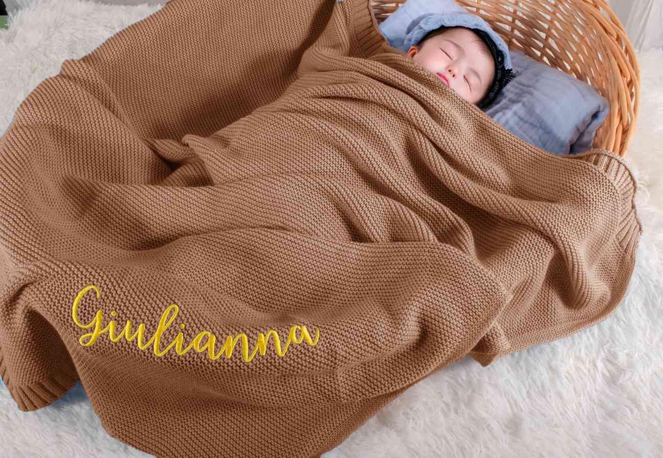 Tivhelrf Custom Baby Knit Blankets with Hand-Embroidered Name, Personalized Gift for Infants, Toddlers, and Kids