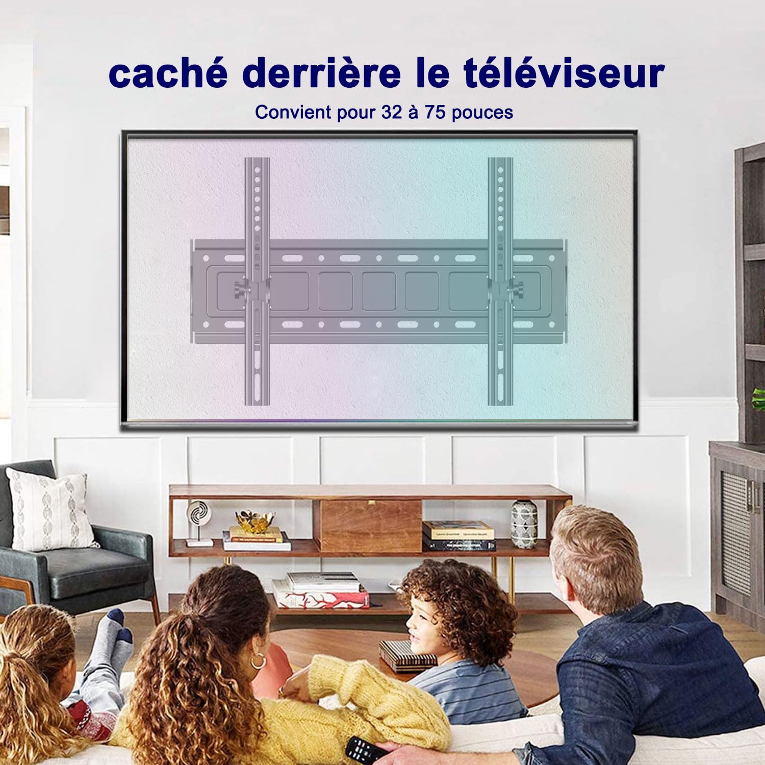 Support Mural TV pour téléviseurs de 32 à 75 Pouces, réglage de l'inclinaison vers Le Haut et vers Le Bas, VESA Max 600x400 mm Charge 70 kg, 40 43 50 55 60 65 Pouces Rack Mural pour TV