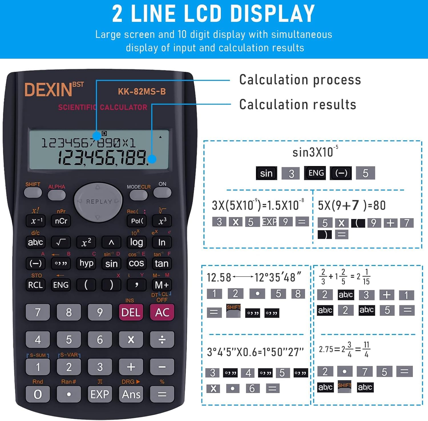 Lot de 10 Calculatrices Scientifiques – Calculatrice Scientifique à Grand Écran à 2 Lignes, Multifonction pour Étudiants, Enseignants, Algèbre, Chimie, Finance, Construction, Bureau, École et Affaires