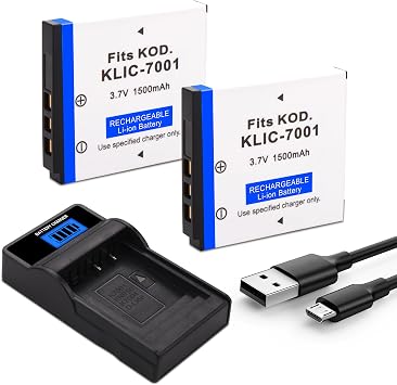 2P KLIC-7001 Battery with Slim Fast Charger for Kodak EasyShare V550 V570 | V610, V705, V750, M320, M340, M341, M753 Zoom, M763, M853 Zoom, M863, M893 is, M1063 Digital Cameras Capacity 1500MAH