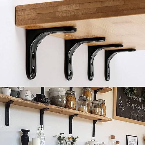 Miniatura 5 de Joyangy 8 soportes en L de 2 pulgadas, resistentes soportes de esquina en L de color blanco para madera, estantes, armarios, soporte de estante