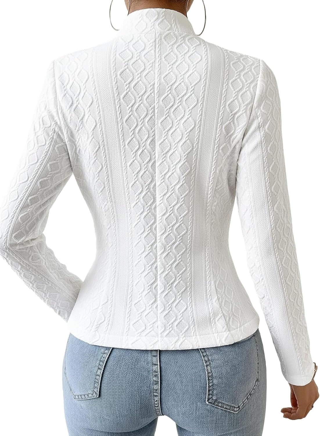 Mina Self 2026 Spring Women's Jacquard Sweater Blazer Jacket - Knit Slim Stand Collar V-Neck Full-Lined Petite Work Coat - Image 3