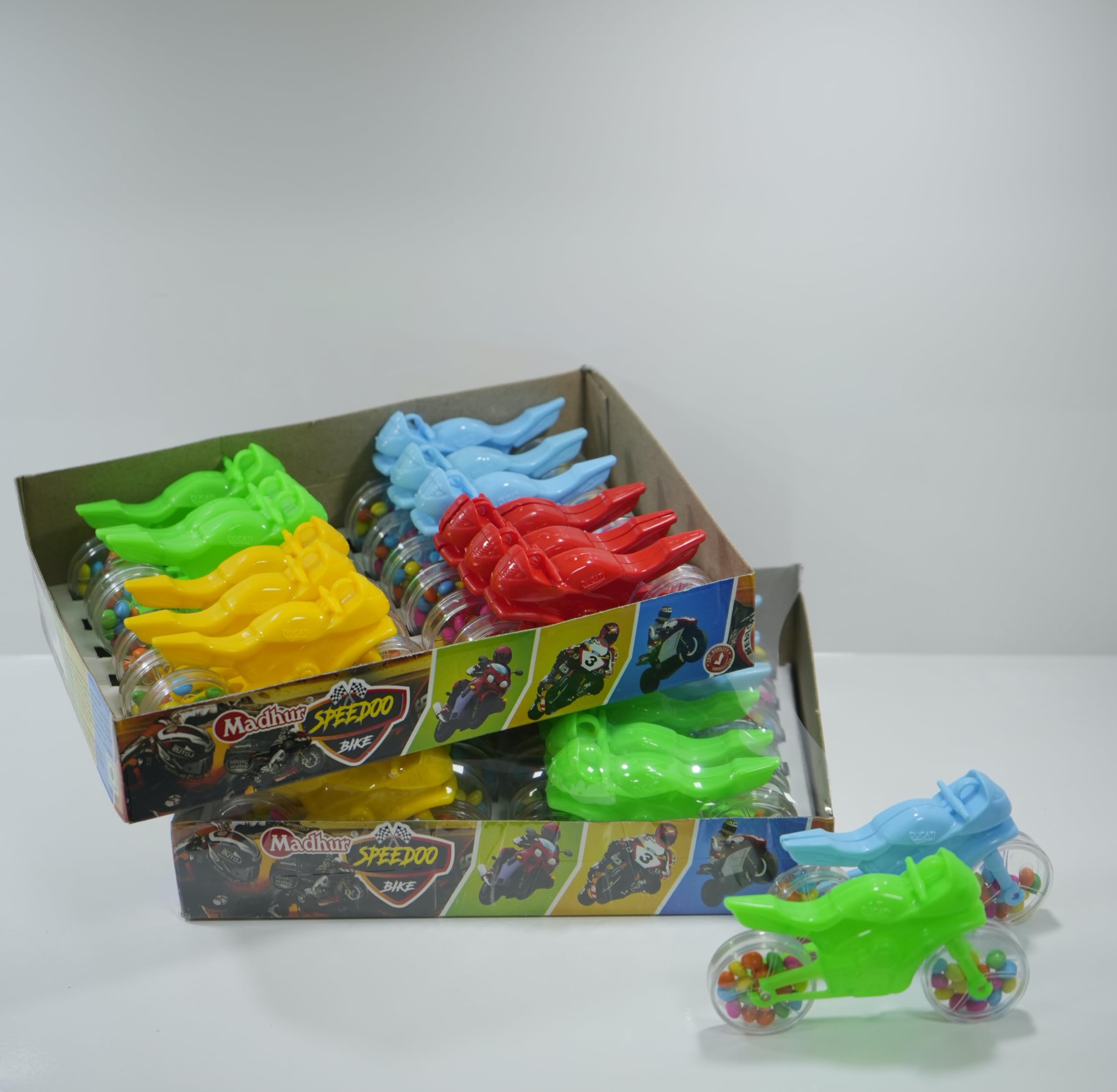 Madhur Funny Speedo Mini Toy Bike Candy Gems for Kids | Assorted