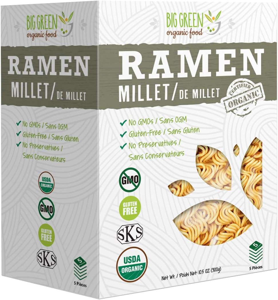 Big Green Organic Food- Organic Millet Ramen, 9.8oz, Gluten-Free, Non-GMO, Vegan