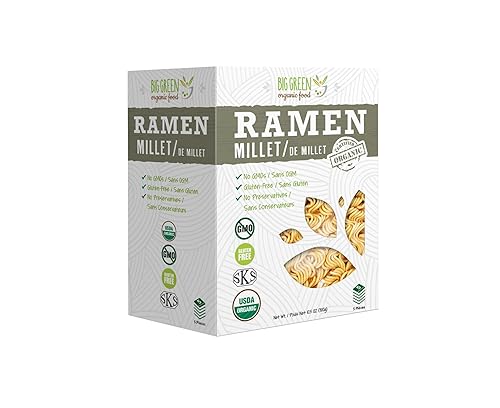 Big Green Organic Food - Ramen de mijo orgánico, sin gluten, sin lectina, sin OMG, vegano, alternativa de trigo y arroz (2.11 onzas (5 piezas)