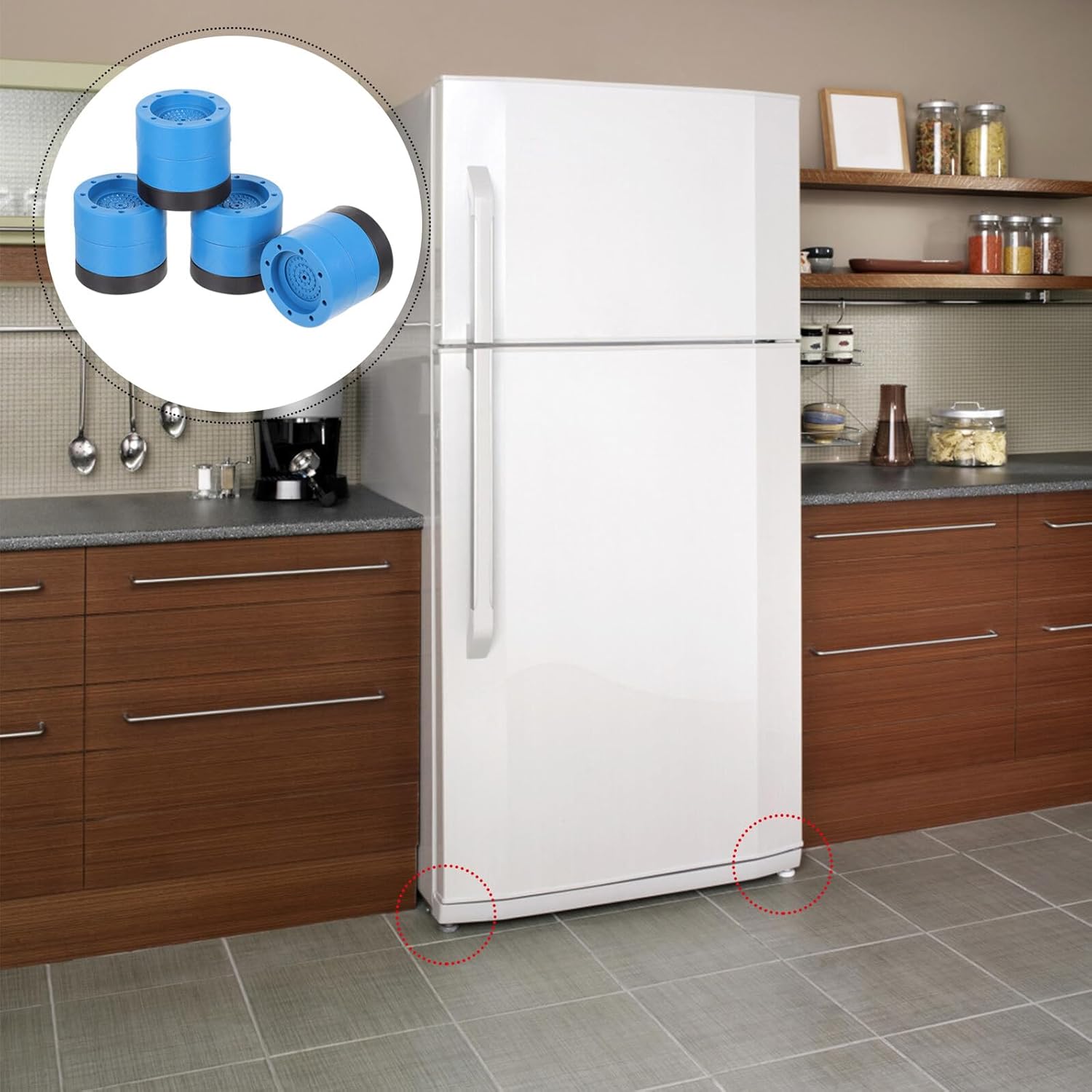 OUNONA Washing Machine Foot Pads and Anti-Slip Shockproof Cushions for Furniture, 4pcs Blue 6cm Height Laundry Machine Holder Pads for Home Appliance Stability and Vibration Reduction